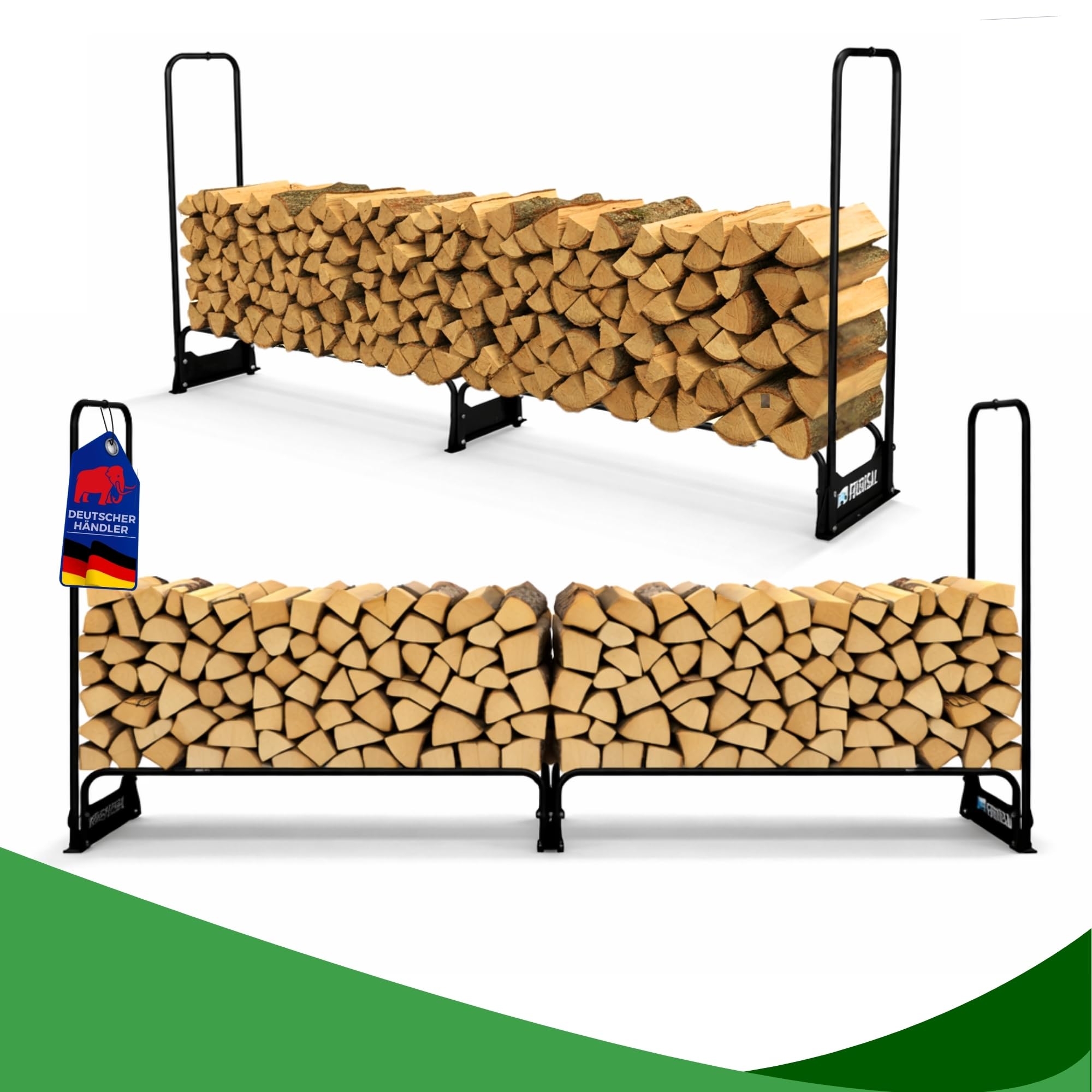 PROREGAL Portalegna CHIMERA | Uso esterno | AxLxP 117x260x36 cm | Include copertura e guanti | Metallo | Nero