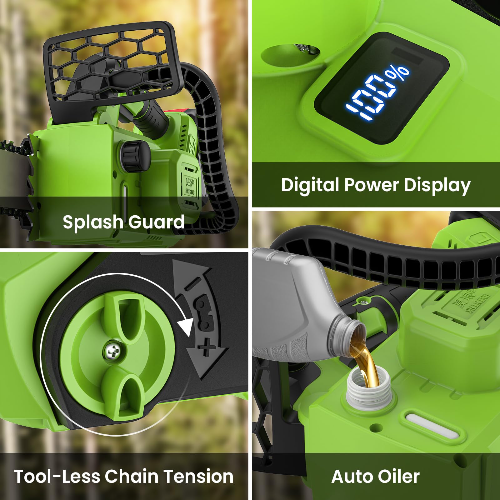 Motosierra Bateria 16 Pulgadas, Motosierra Eléctrica de 2200W con 2 x 4.0Ah Batería, Pantalla LCD, Tensión sin Herramientas en un Paso et Lubricación Automática de Aceite de Bomba, para Podar Árboles