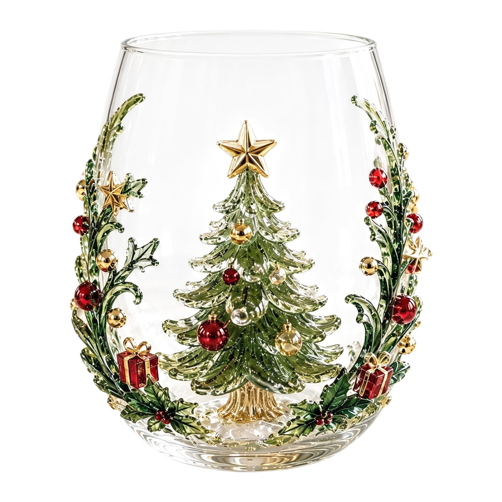 3D Christmas Glass Art Cup | 350ML Christmas Drinking Glasses Drinkware Cup