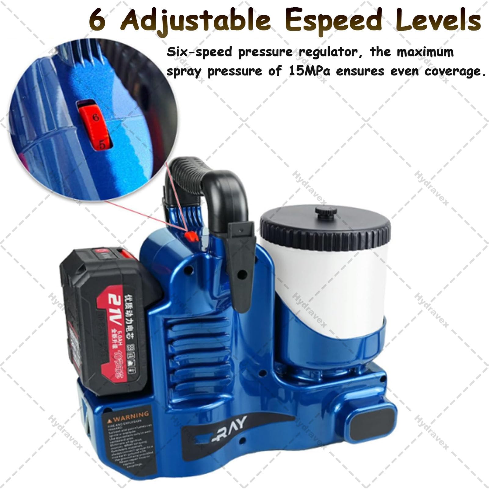 Pistola de pintura de mano para paredes, pulverizador alimentado por pilas para valla, 6 velocidades, flujo de 1,1 l/min, capacidad de 1,2 L para pintura interior y exterior