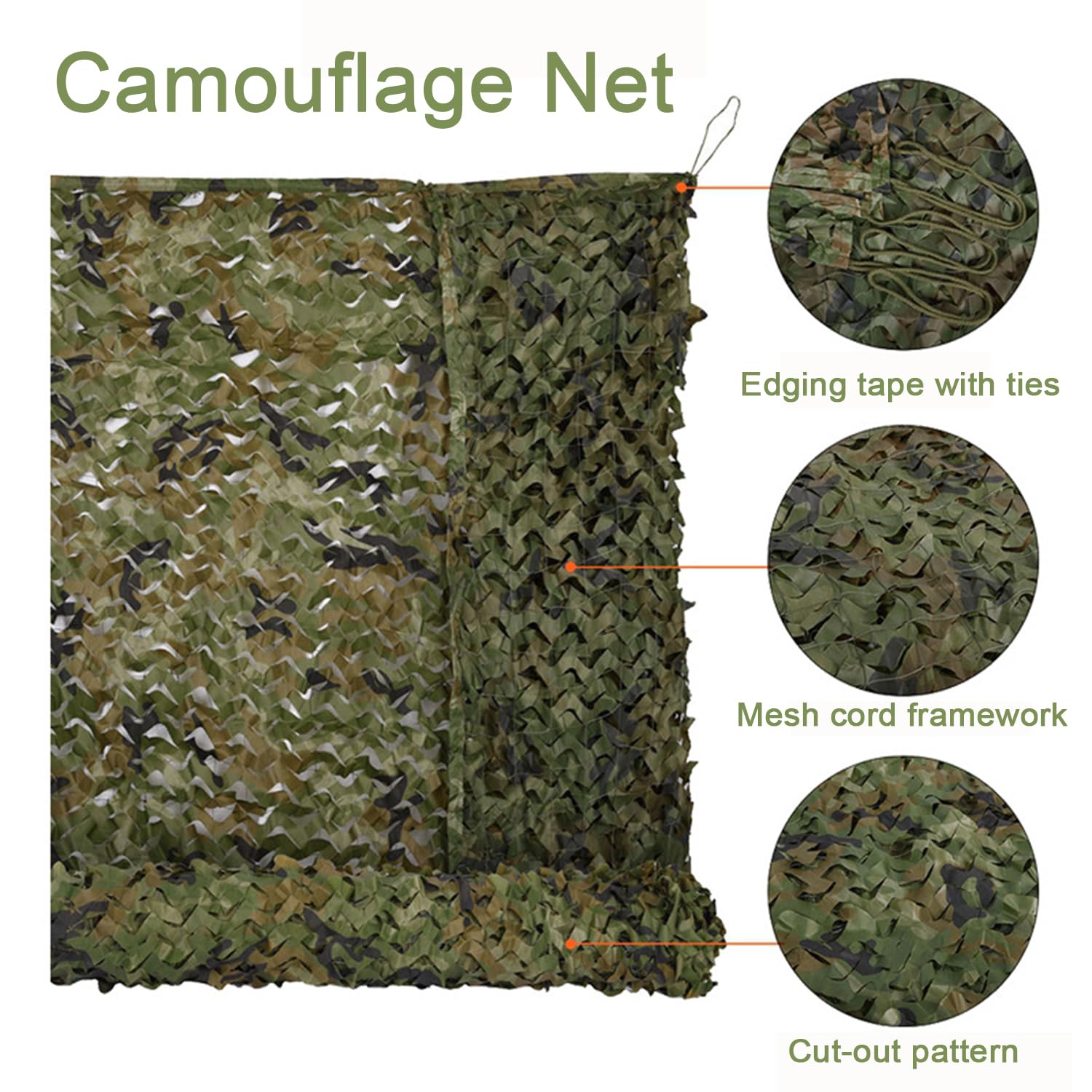 Rete Mimetica,Rete Militare,Rete Ombreggiante,Copertura Parasole Per La Caccia,Per Decorazione,Protezione Dal Sole,Caccia,Persiane,Tiro,Occultamento,Campeggio(Doppio strato rinforzato,Verde) (5 x 5 M)
