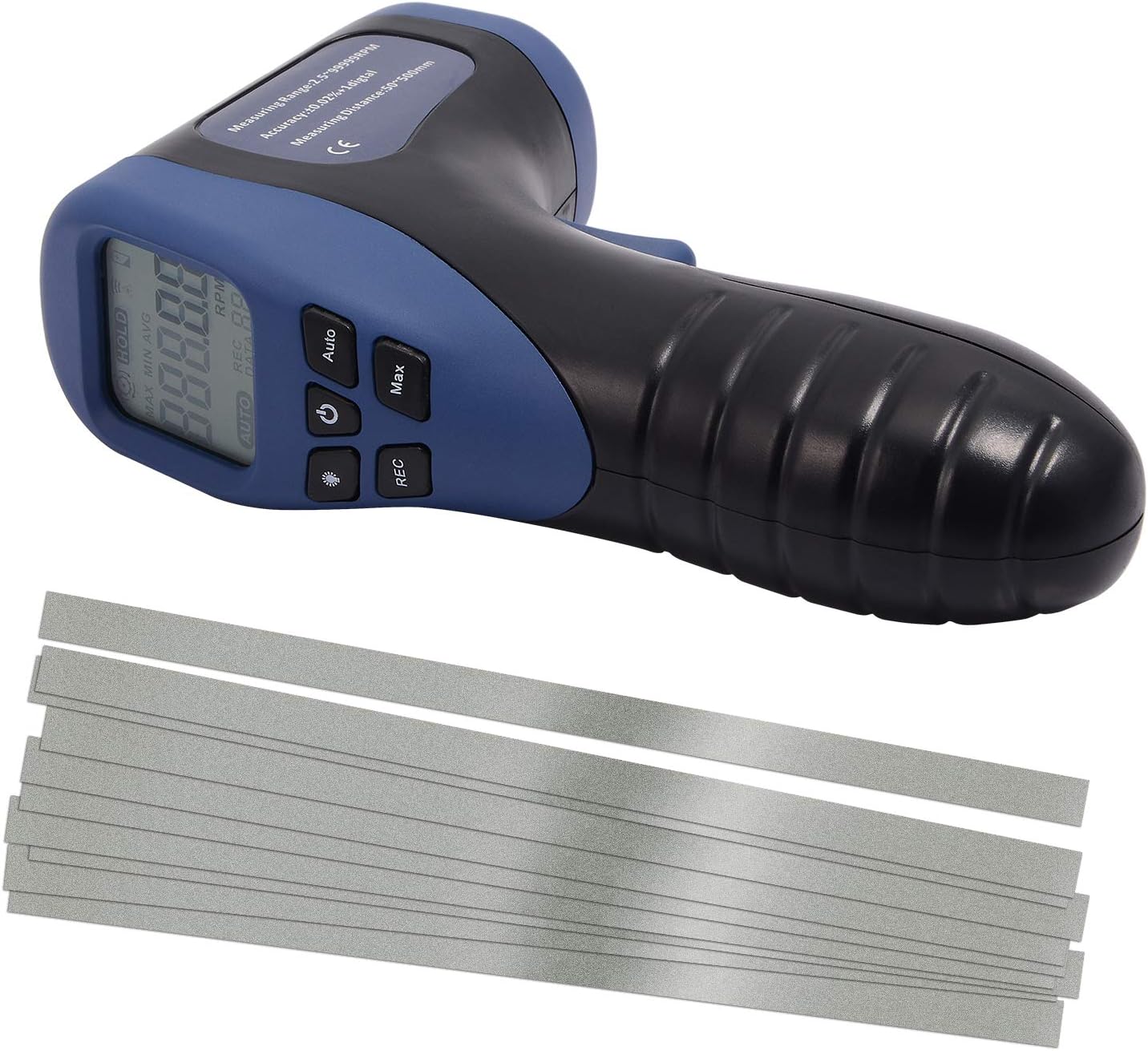 Ehdis Digital LCD Photo Tachometer Non-Contact RPM Meter Motor Speed Gauge Gun Style Includes 10 Reflective Tapes