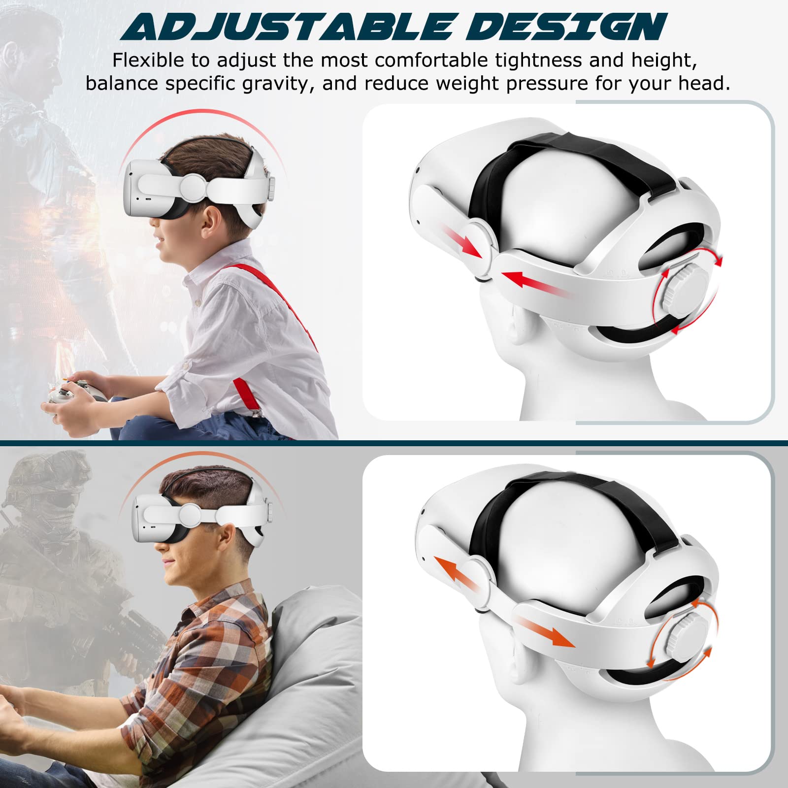 VNUUUXO Seylae Sangle de t阾e pour Casque Meta Oculus Quest 2, VR Headset Elite, Sangle r間lable ?Coussin Doux, Confort am閘ior?et r閐uction de la Pression du Visage, pi鑓es de Rechange pour Accessoires