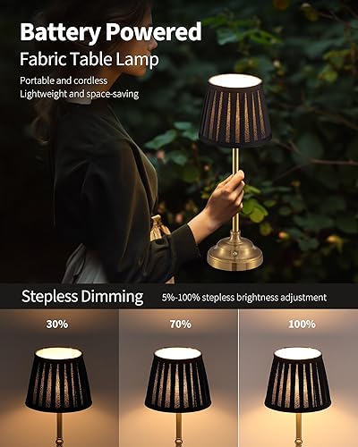 Miniatura 4 de KDG Juego de 2 lámparas de mesa LED inalámbricas, lámparas de escritorio portátiles con pantalla de tela, iluminación recargable de 5000 mAh, luz