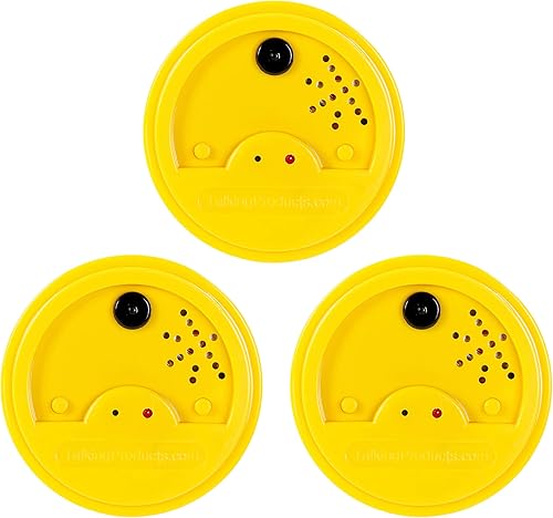 Talking Products, Talking Tins - Botones de sonido grabables por voz, grabaciĂłn de 20 segundos, amarillo, paquete de 3. Ayuda ideal para la demencia Talking Products, Talking Tins - Botones de sonido grabables por voz, grabaciĂłn de 20 segundos, amarillo, paquete de 3. Ayuda ideal para la demencia