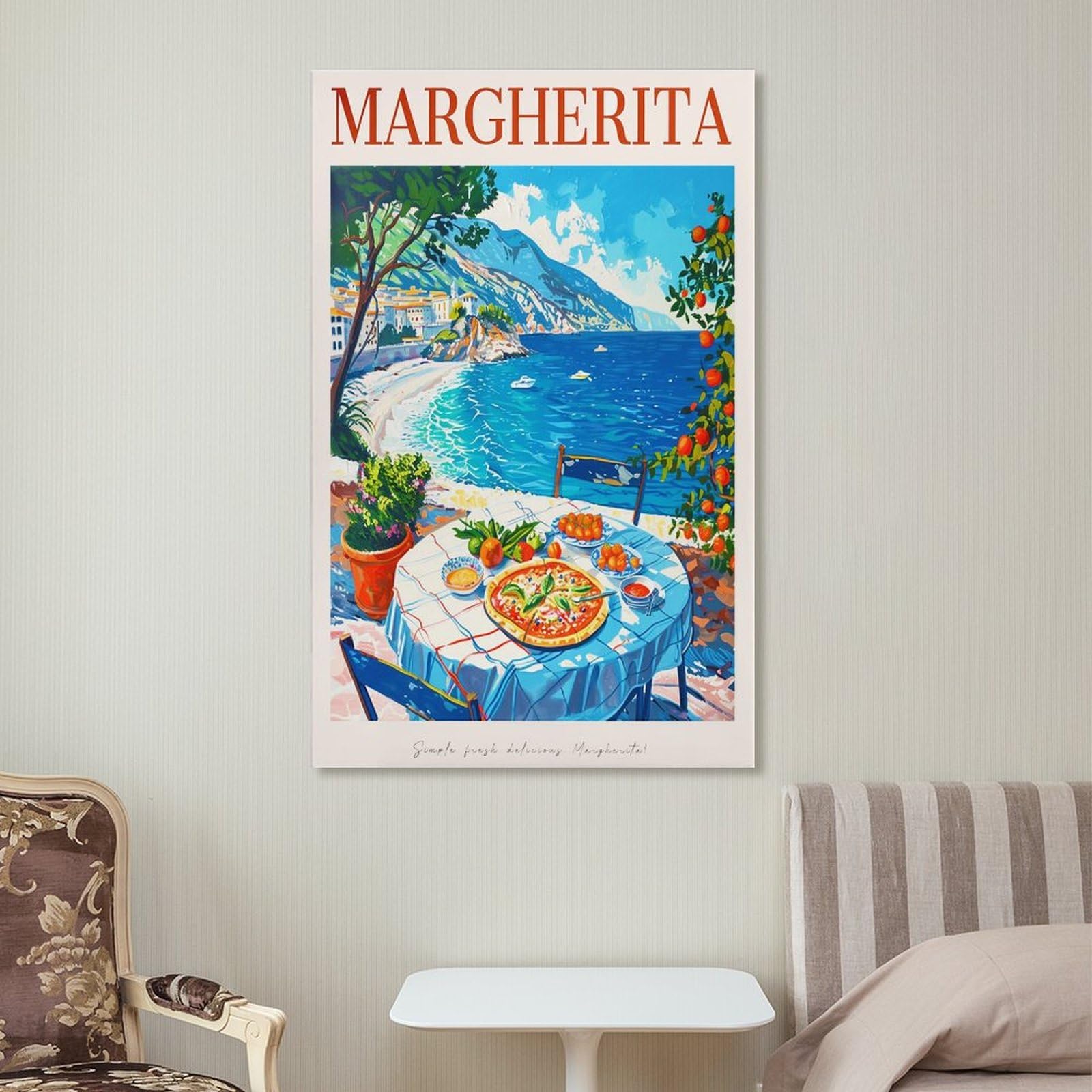 FUPMTKLT Italienisches Margherita-Pizza-Poster, Retro-Restaurant-Poster, italienische Küche, Esszimmer, Poster, 2 Leinwand-Poster, Schlafzimmerdekoration, Landschaft, Büro, Raumdekoration, Geschenk,