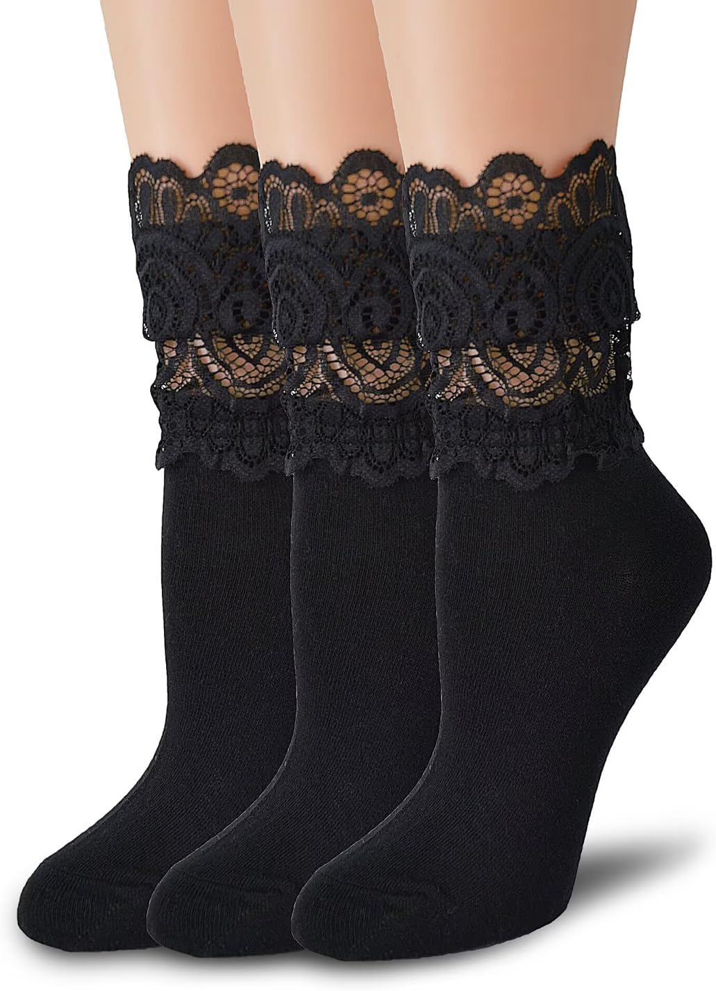 TZYDMN レディース レース コットン ソックス 透明 メッシュ フリル ドレス カーフソックス