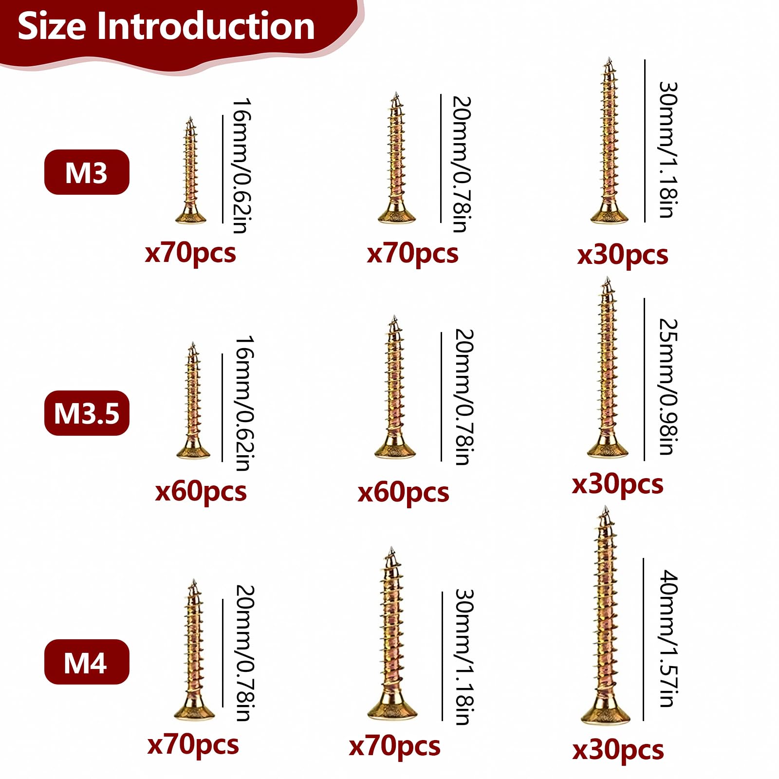 SXTDKMJ Wood Screws, 420PCS Assorted M3, M3.5, M4 Screws for Wood Color Zinc, Phillips Head, DIY Furniture Repairs - Image 2