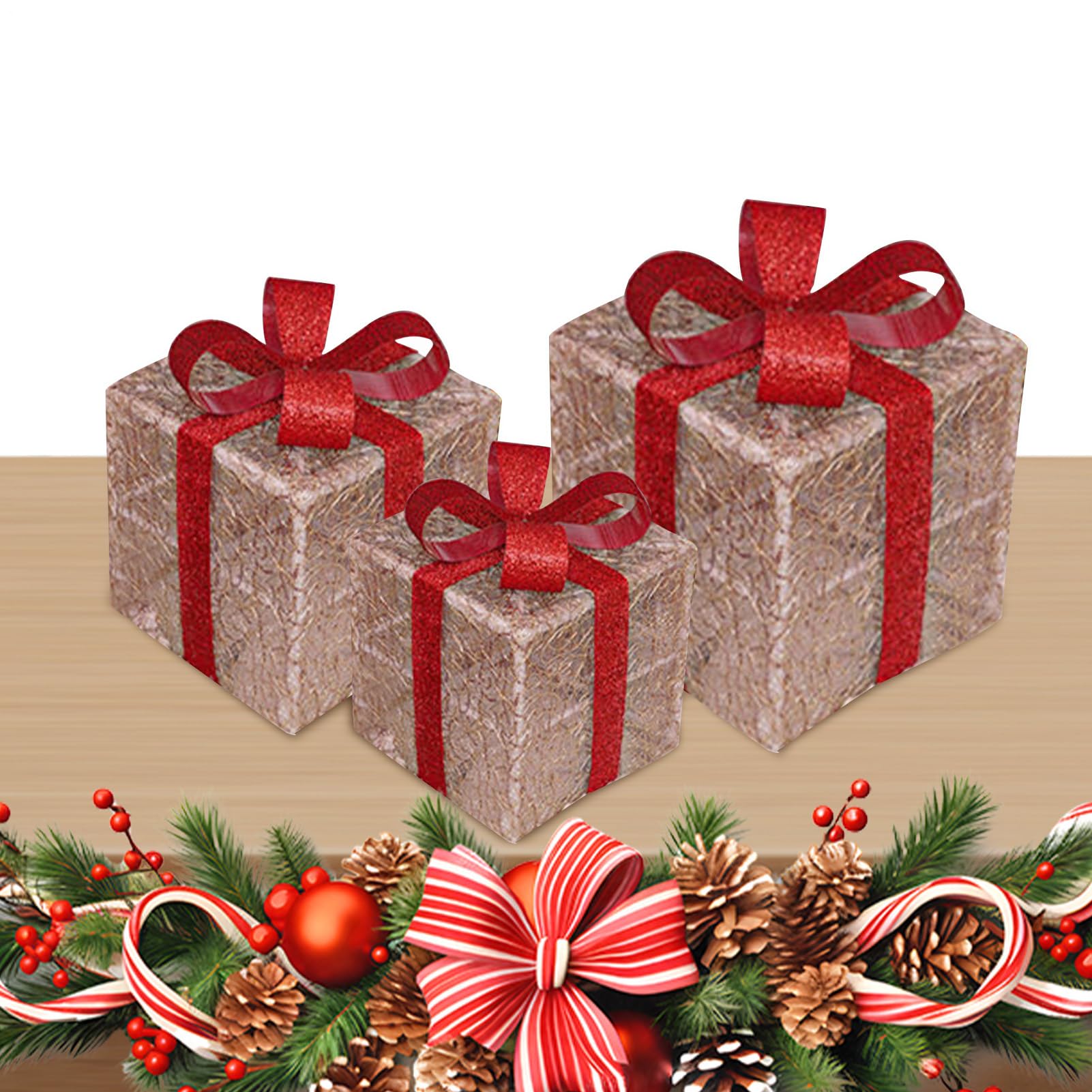 Cajas Iluminadas Navideñas 3 Piezas Decoración LED | Luces LED Para Para Propietarios Apartamento Oficina Hogar Sala De Estar Dormitorio Repisa De Chimenea Entrada Alfeizar