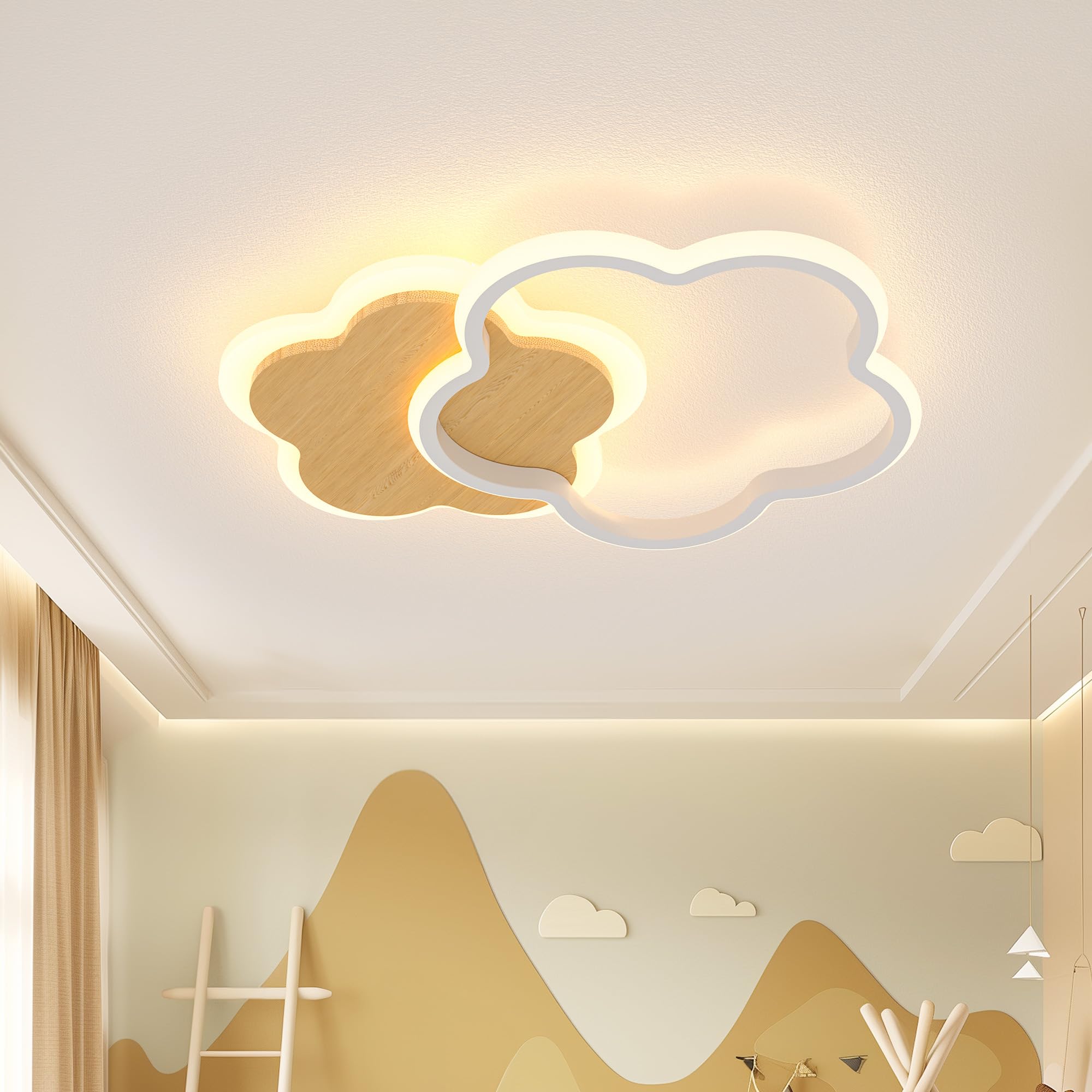 AOLED LED Deckenleuchte Kinderzimmer Deckenlampe Blumenform Bambus Deckenbeleuchtung 27W Dimmbar mit Fernbedienung Deckenleuchten für Kinder Schlafzimmerlampe Babyzimmer Mit Nachtlichtfunktion 40cm