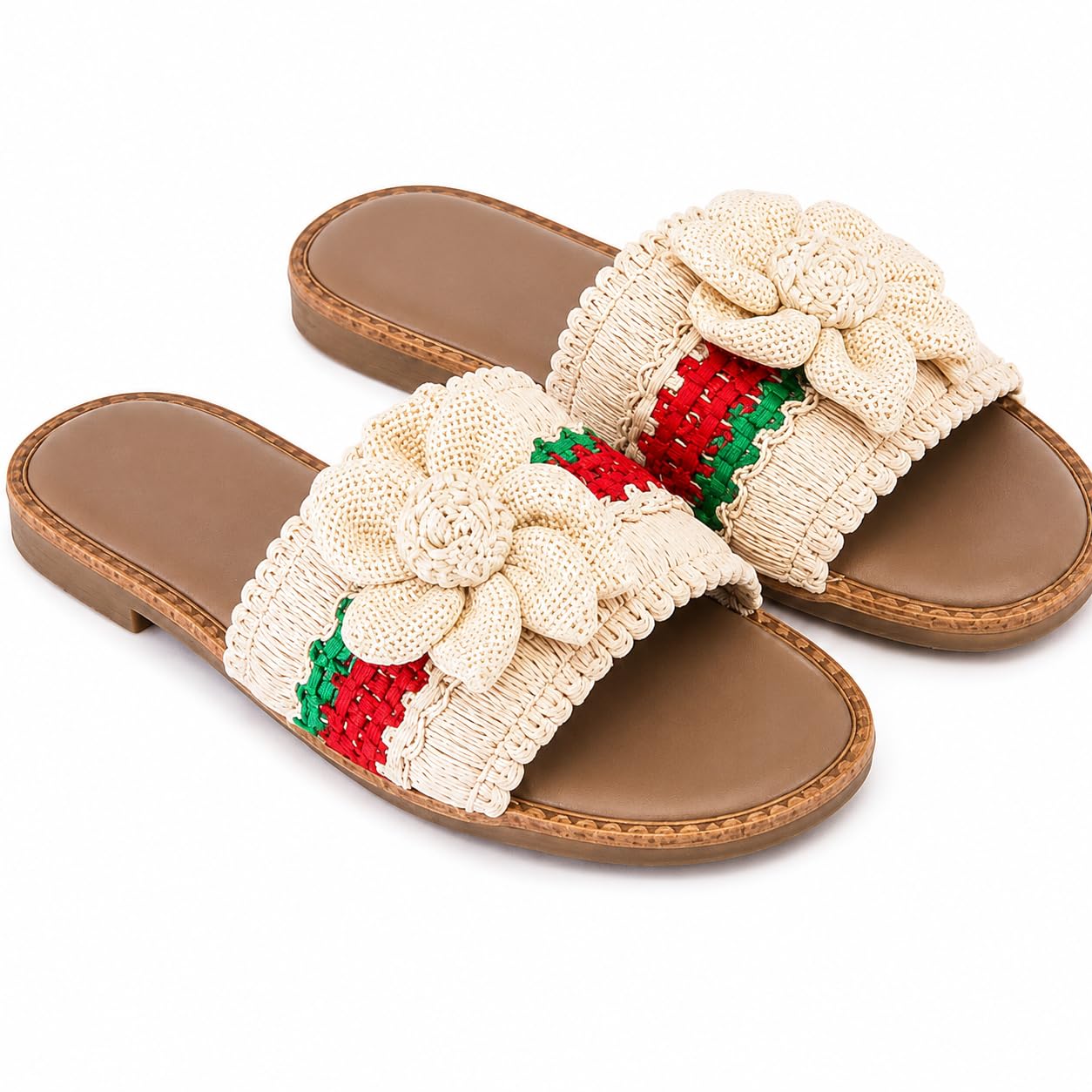 Women's Handmade Crochet Flower Flat Slides | Open Toe Slip-On Sandals | Soft Comfortable Casual Summer Slippers | Lightweight Fashion Flats for Indoor Outdoor Beach Vacation-image-12