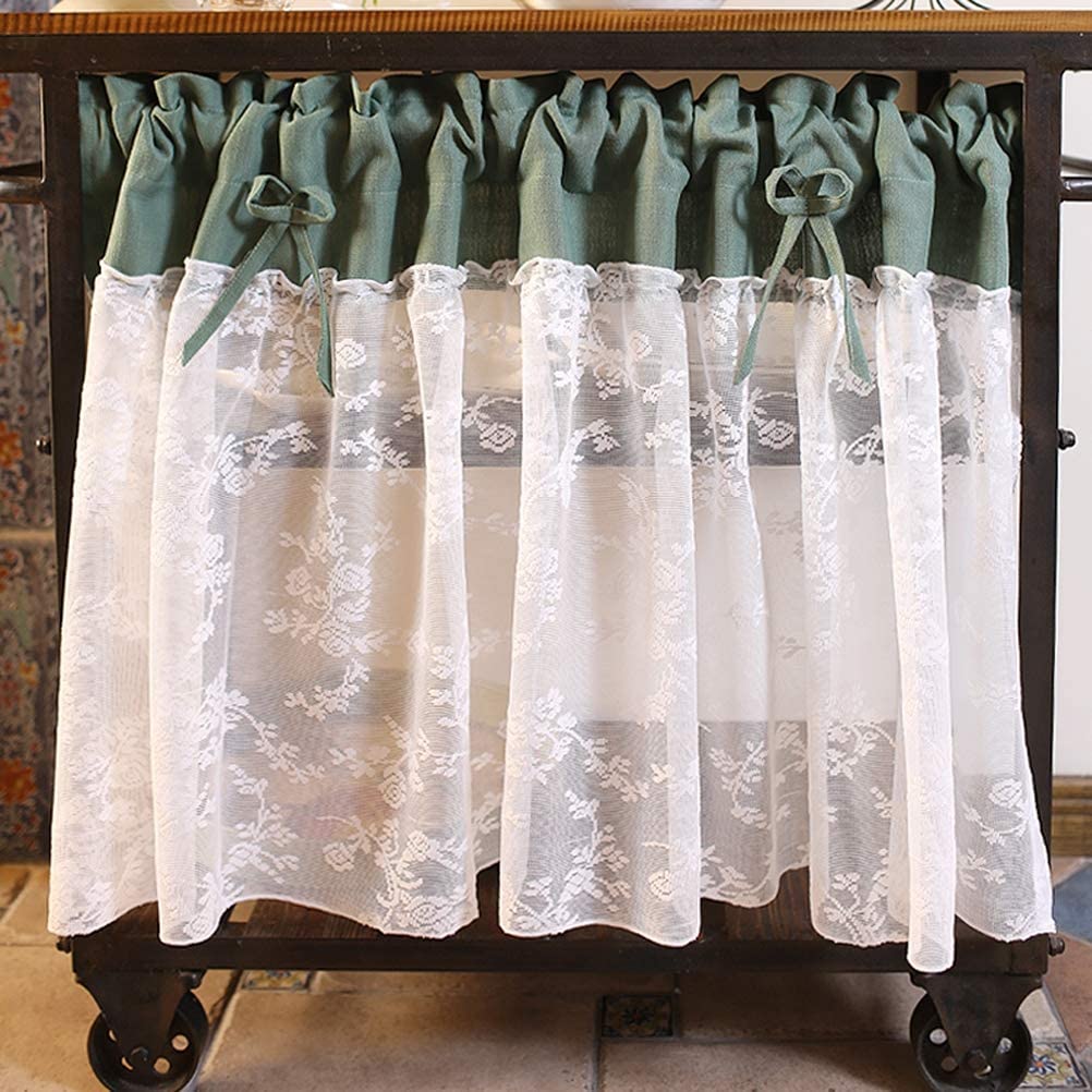Cortina de encaje de cocina filtrante de luz, gasa bordada con red floral decorativa