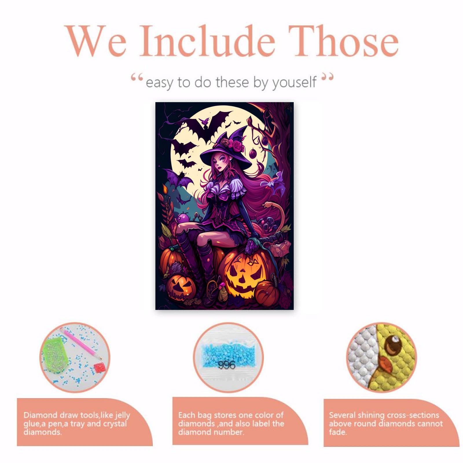Kit De Peinture Diamant Witch - Peinture Diamant 5D - Lune - DIY - Arts