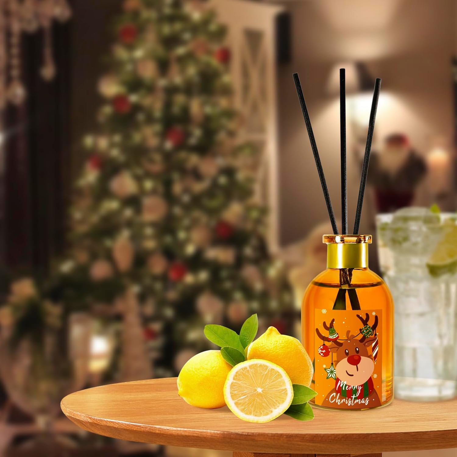 SCENTORINI Christmas Reed Diffuser Set, Christmas Essential Oils Diffuser, Cedar, Apple Cinnamon, Lemon Soda, 5.3 Fl.oz, Pack of 3, Reed Diffuser for Christmas Decorations Gift - Image 4