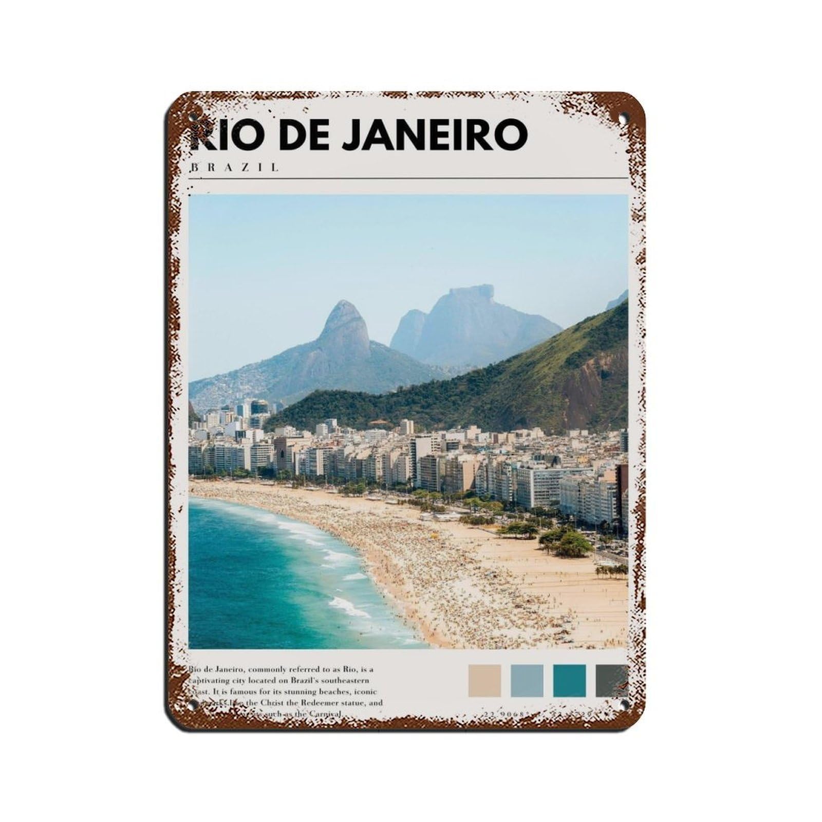 Rio Brazil Poster Rio De Janiero Art Tin Sign Vintage Metal Pub Club Cafe Bar Home Wall Art Decoration Poster Retro 12x16inch(30x40cm)