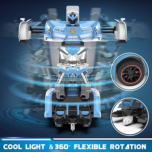 Miniatura 35 de FDJ Auto a control remoto – Transformar juguetes robot de coche, un botón de deformación a robot con luz intermitente, 2.4Ghz escala 1:18 Blanco