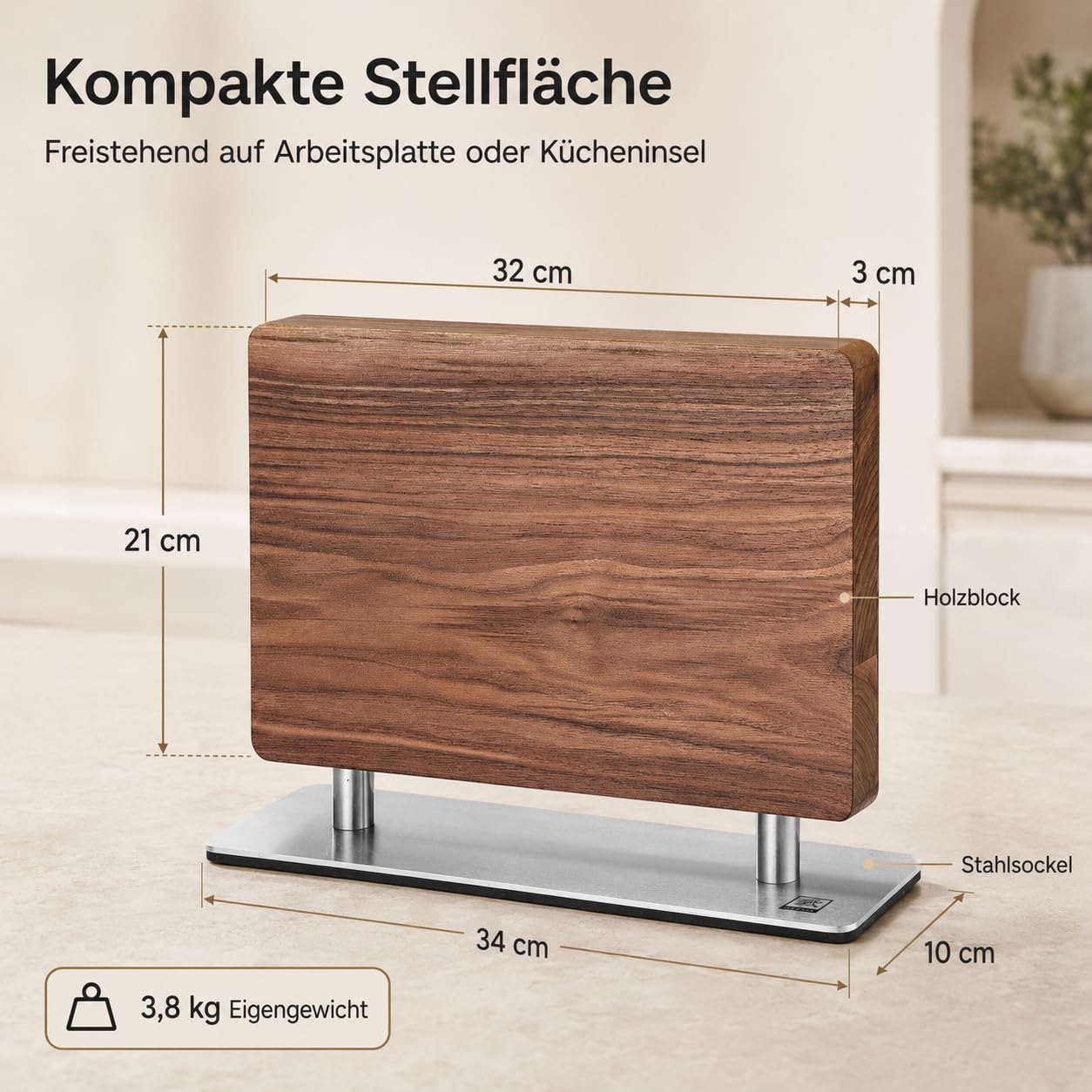 zayiko Messerblock aus Walnussholz, doppelseitig magnetisch, ohne Messer