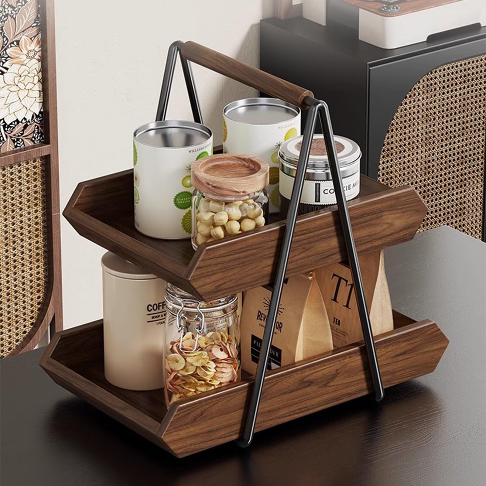 2-stöckiges Gewürzregal aus Holz, Küchentheke mit Schiene, stabiles Design für Büro & Wohnzimmer, 31 cm - Perfekt für Wohnkultur & Aufbewahrungslösungen