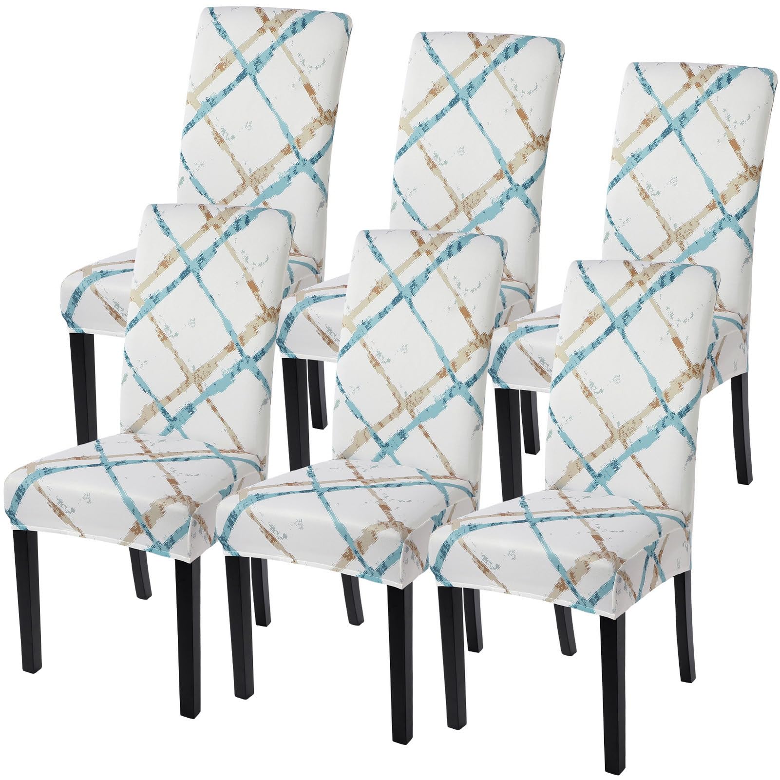 SearchI Printed Dining Room Chair Covers Set of 6, Stretch Kitchen Chair Covers Washable Parsons Chair Slipcover Removable Dining Chair Protectors for Hotel,Ceremony(Geometric Stripe)