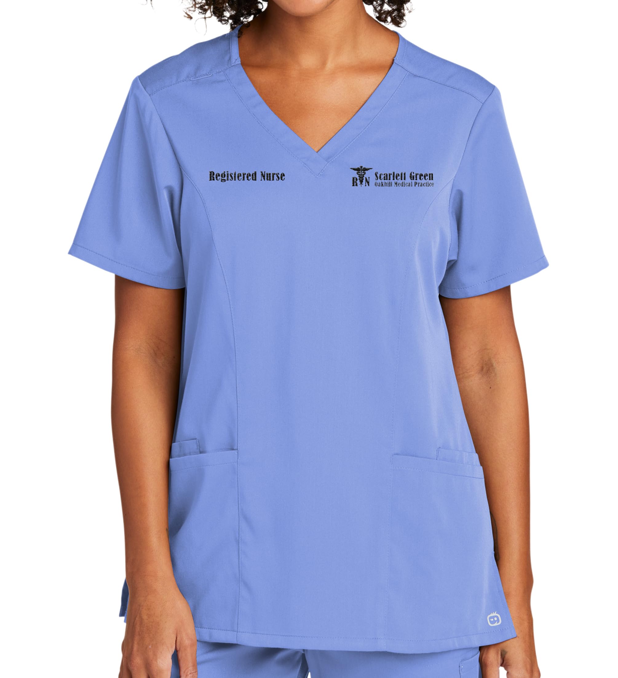 Custom Emroidered Scrub Top Add Your Embroidery Text Name Womens Premiere Flex V-Neck Top Ceil Blue