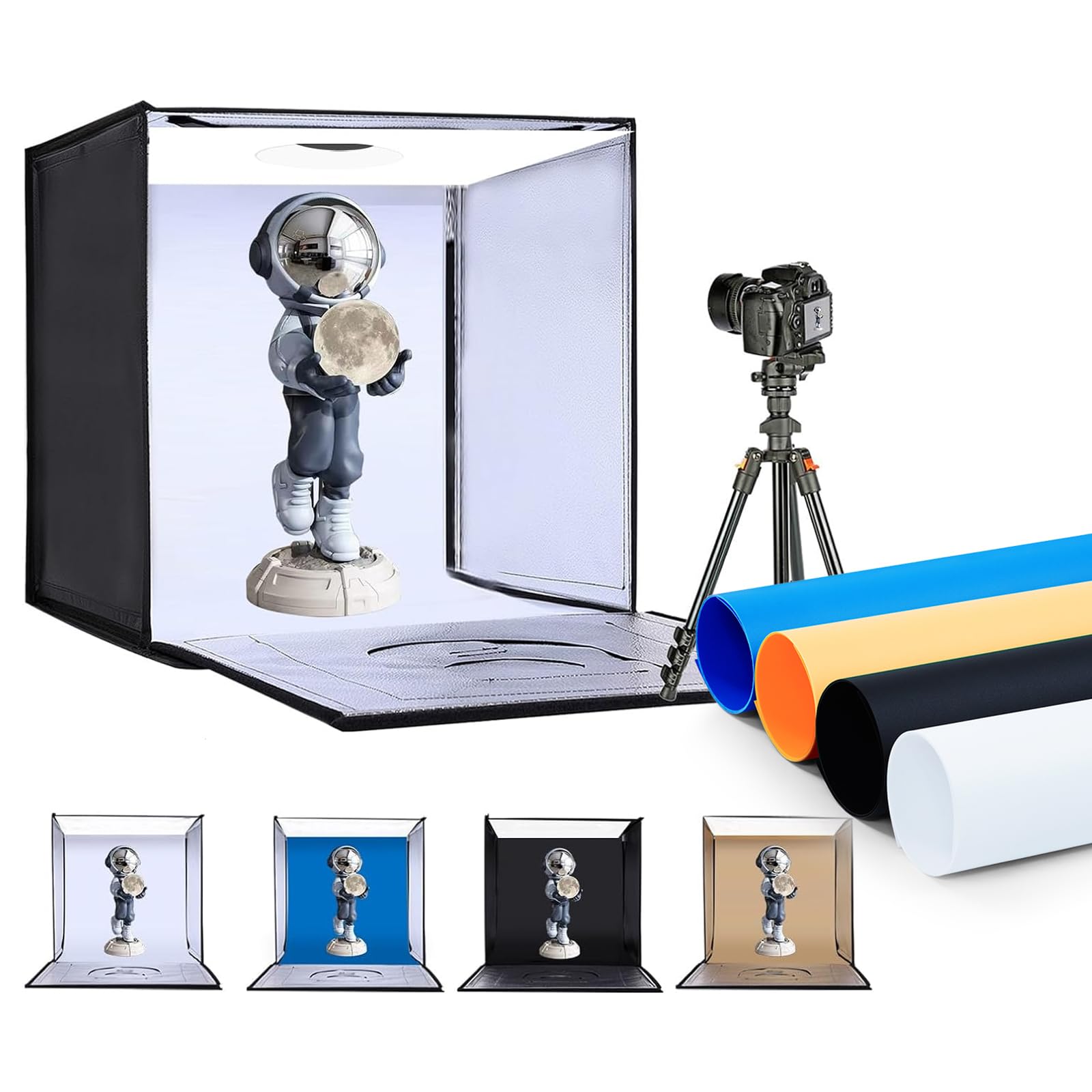 SYSCLOUD Photo Studio Light Box, 20"x20" Professional Photography Photo Light Box with 160 LEDs Lights & 4 Color Backgrounds for Product Picture