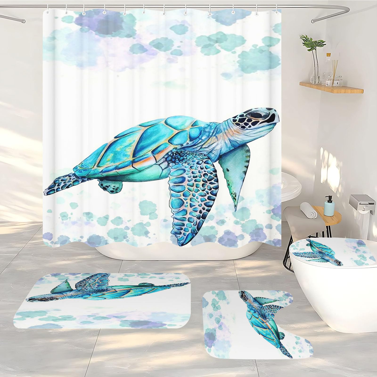 Rideau de douche tortue de mer imperméable pour éviter l'eau au sol