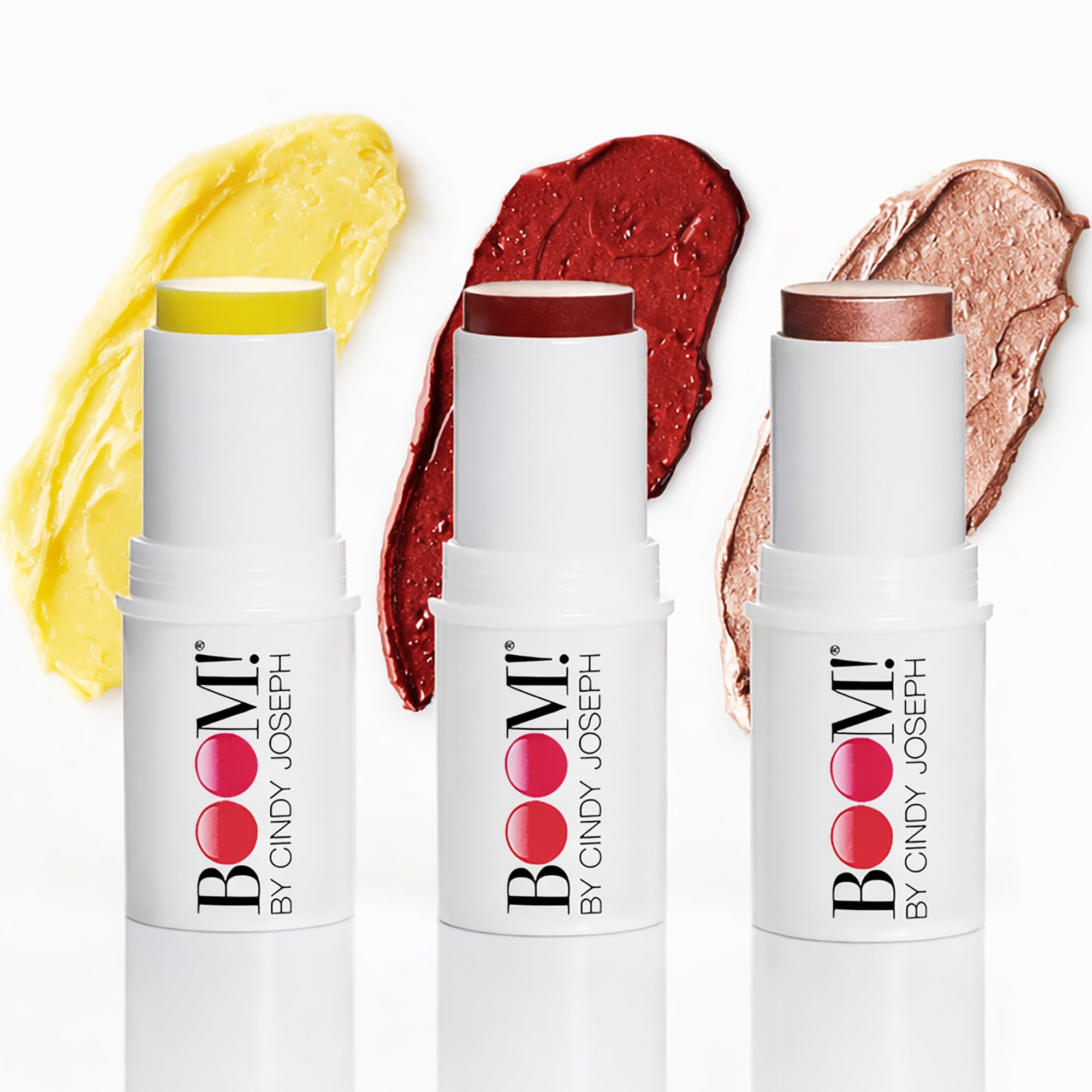 Boomstick Trio - 3 Pack Multi-Use Vegan Makeup Sticks for Older Women & Mature Skin - Berry Blush, Highlighter & Moisturizer Sticks with Luminous Finish