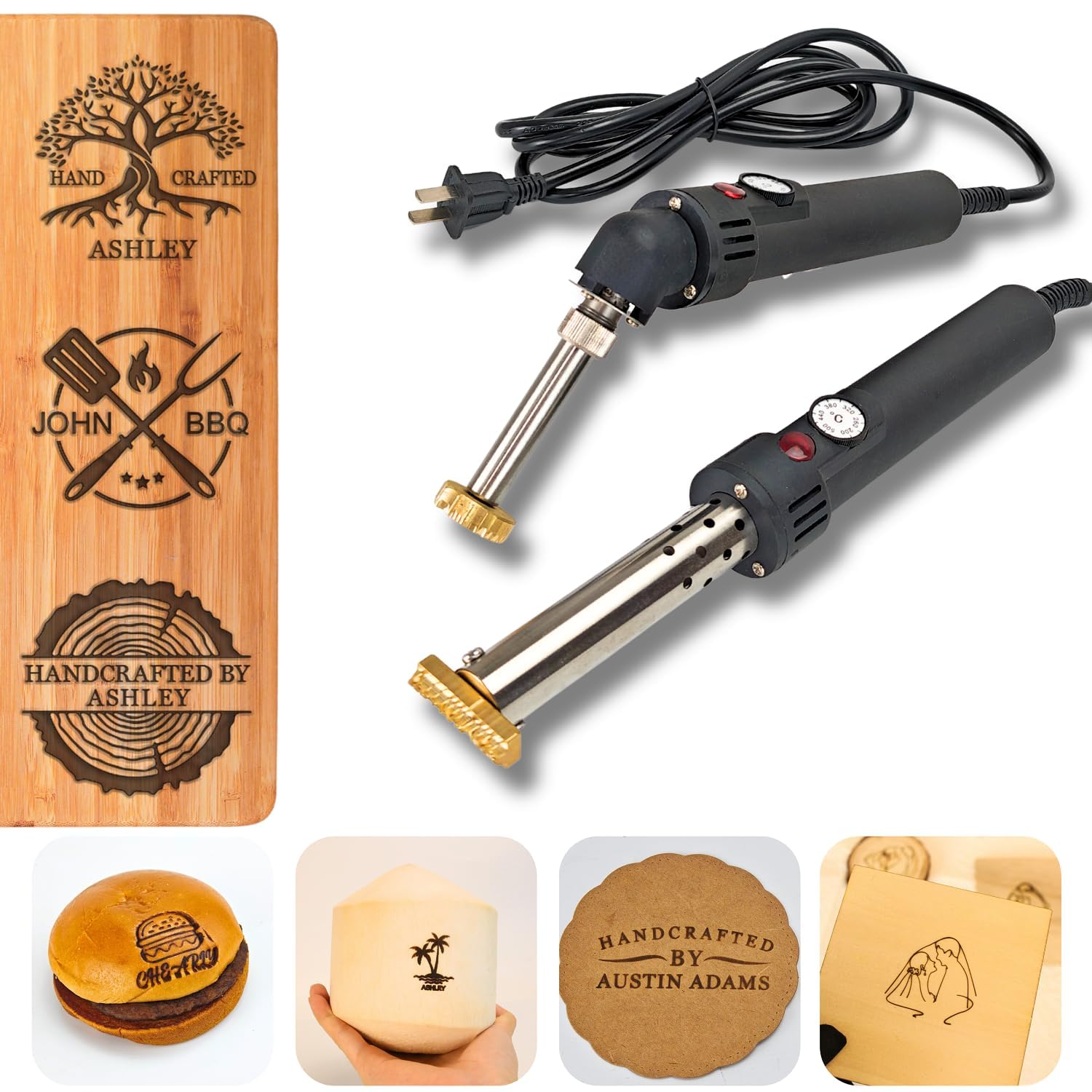 Custom Electric Branding Iron For Wood, Black Temperature-Controlled Electric Branding Iron, Personalized Logo Branding Iron, Leather Branding Iron (Black Adjustable Temperature iron)