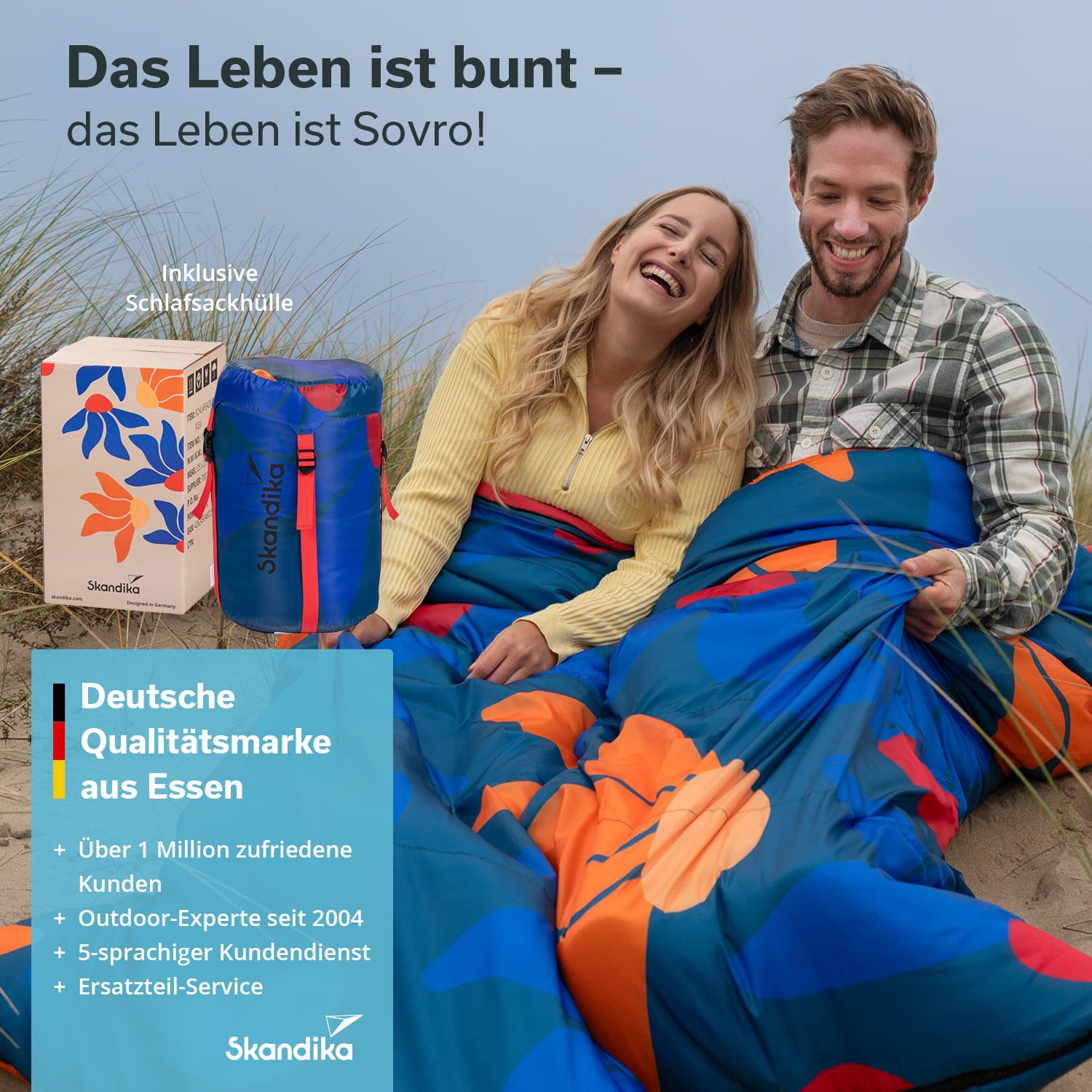 Skandika Sac de Couchage rectangulaire Sovro | Sac de Couchage Adulte 3 Saisons, utilisable comme Sac de Couchage Double, Sacs de Couchage de Camping avec Oreiller