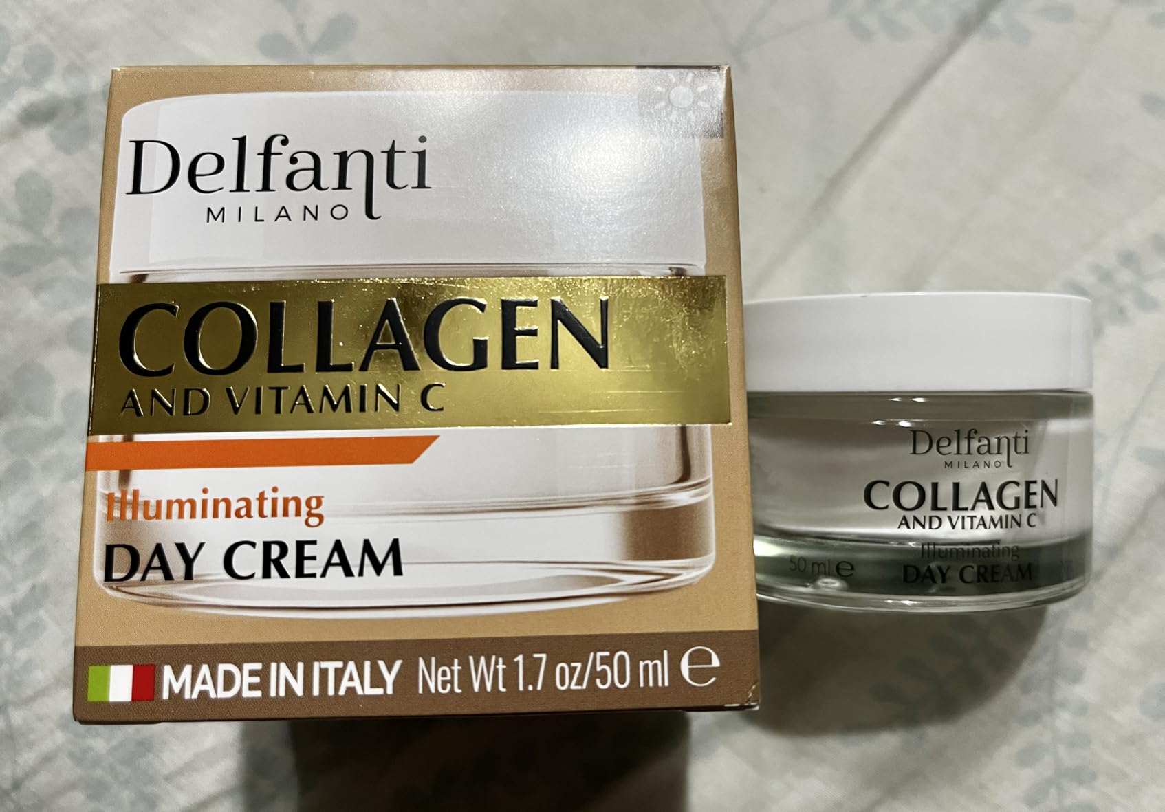 Delfanti-Milano • COLLAGEN and VITAMIN C • Illuminating Day Cream • Face and Neck Moisturizer with pure Hyaluronic Acid • Made in Italy • 1.7 oz