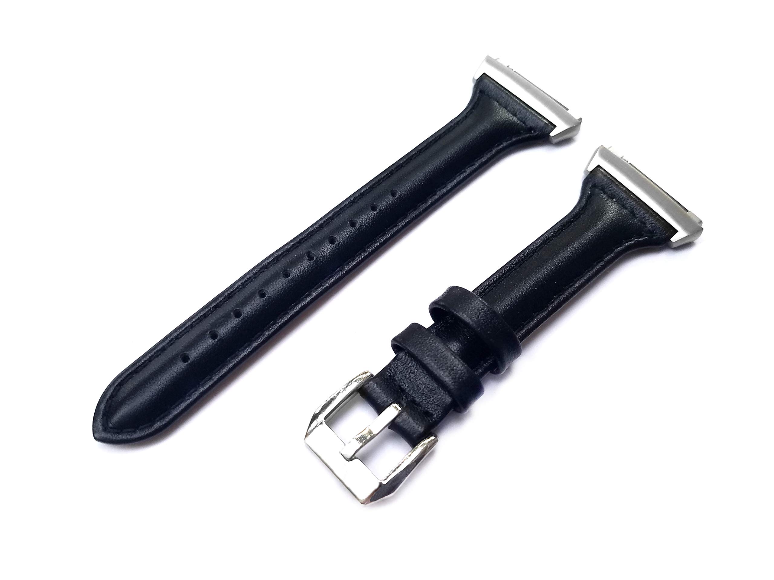 Black Color Band Compatible with Fitbit Ionic Smart Watch Slim Elegant Soft Leather Strap Bracelet with Quick Release Adapters