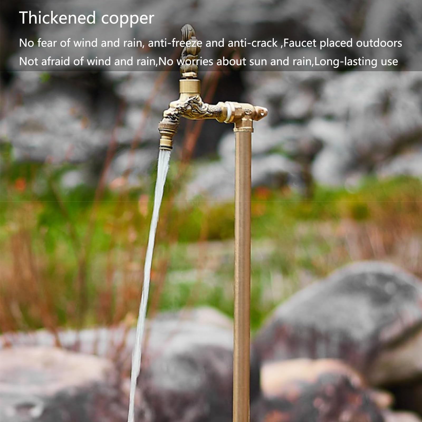 Columna De Agua Vertical para Jardín con Doble Grifo - Totalmente De Cobre, Montaje En Suelo, Grifo Exterior Resistente A Las Heladas para Patio, Jardín Y Terraza, Diseño Dura，E 40cm/15.7in