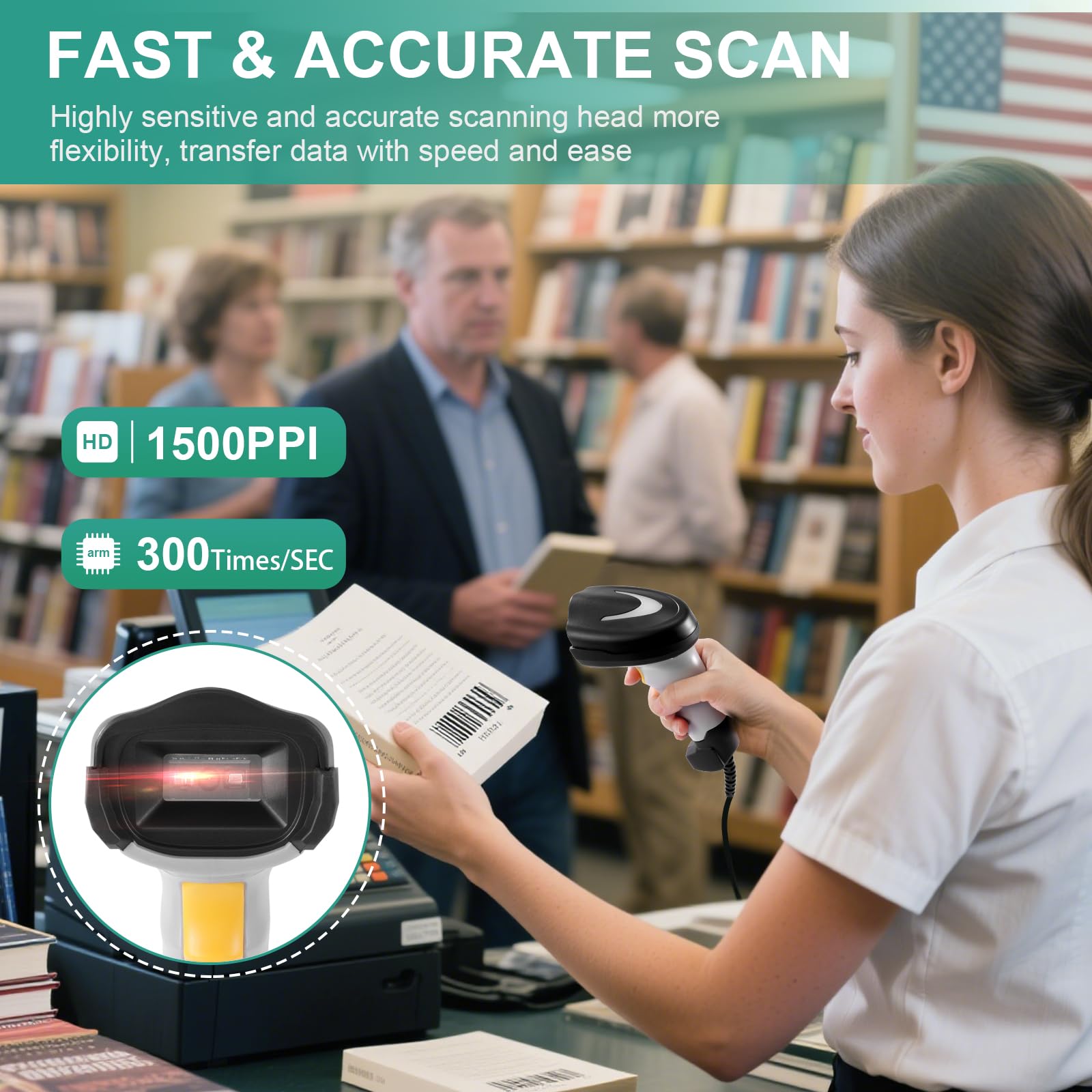 Scanner di codici a barre 2D, scanner di codici a barre portatile USB cablato 1D 2D e PDF417 Data Matrix Lettore di codici a barre automatico Plug and Play Scanner di codici QR