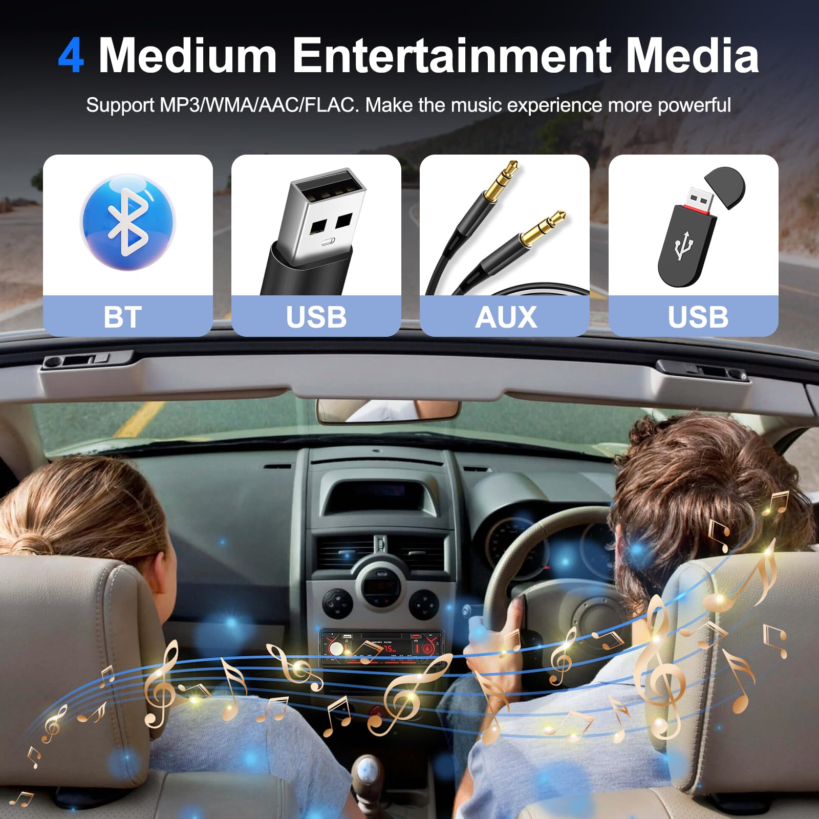 Auto Radio mit Bluetooth, Autoradio mit FM Radio/AUX/EQ/USB/RCA/U Disk/EQ/SWC, Autoradio 1 Din Unterstützung MP3 Player 12V