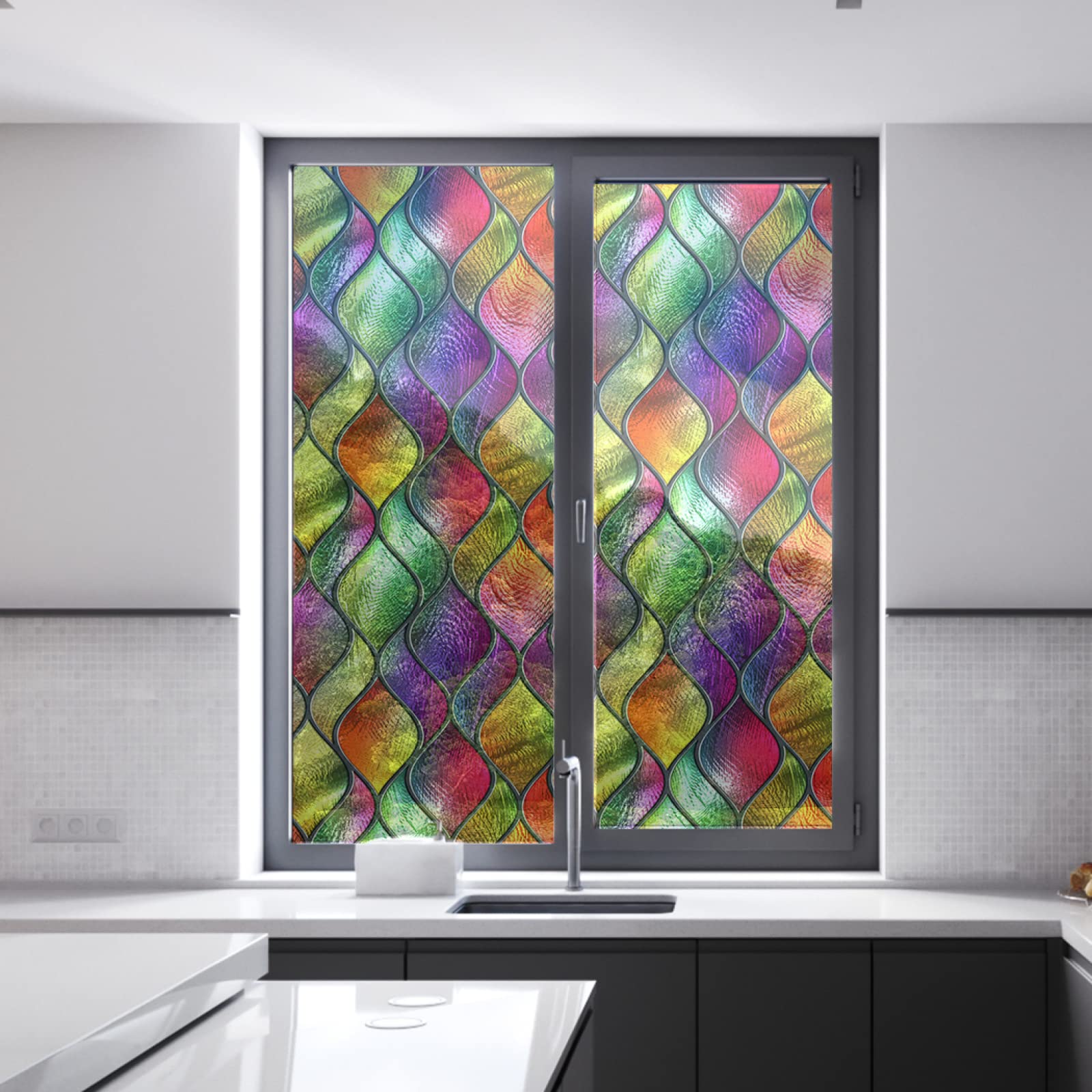 Pellicola per vetri oscurante,Pellicola privacy finestre,anti-peeping,Autoadesive,Anti-UV,strisce colorate ,Ideale per Ufficio Camera da Letto Sala(90cmx200cm)