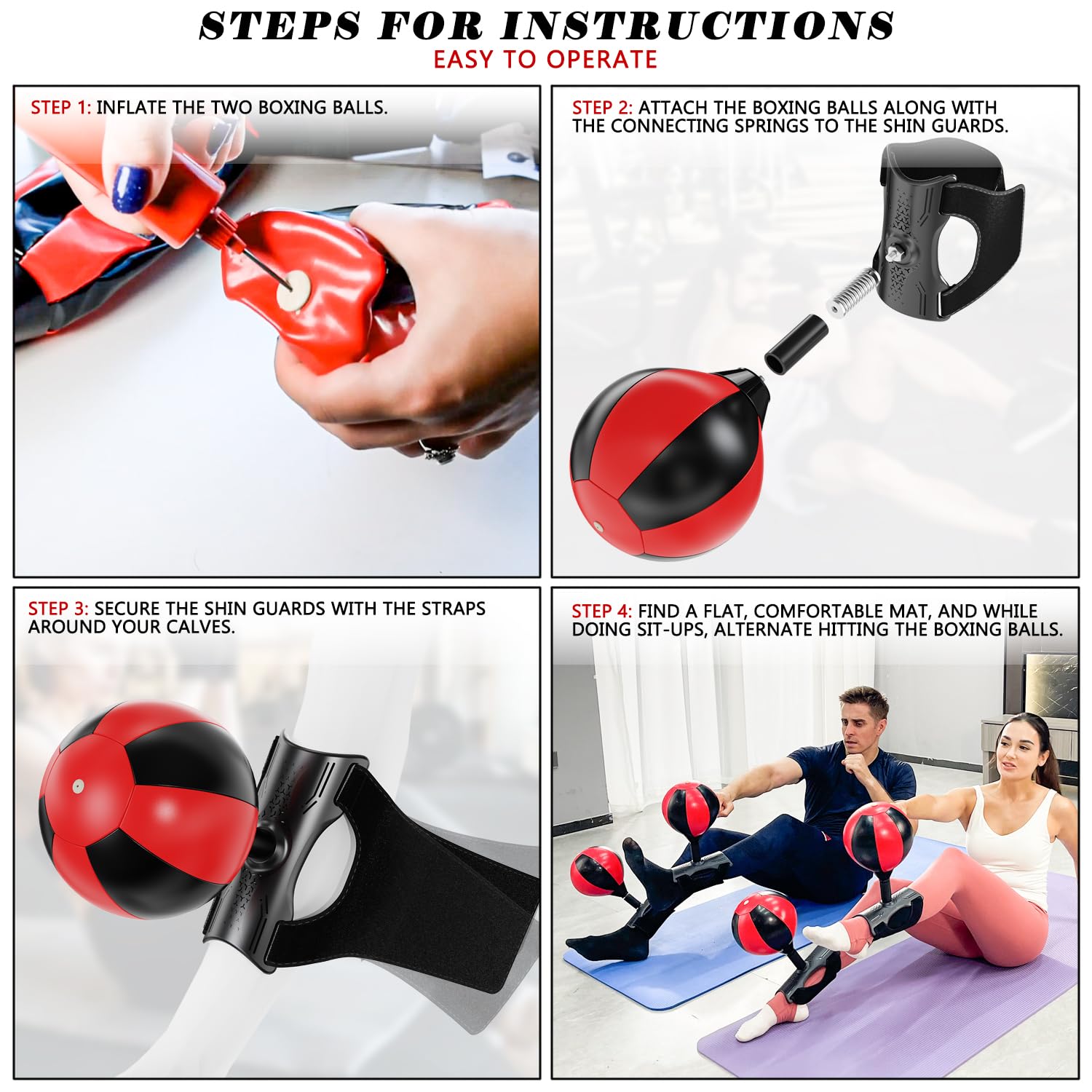 Sit Up Punchingball,Abdominale con Saco de Boxeo y Espinilleras, Innovador y Divertido Equipo de Fitness para el Hogar.