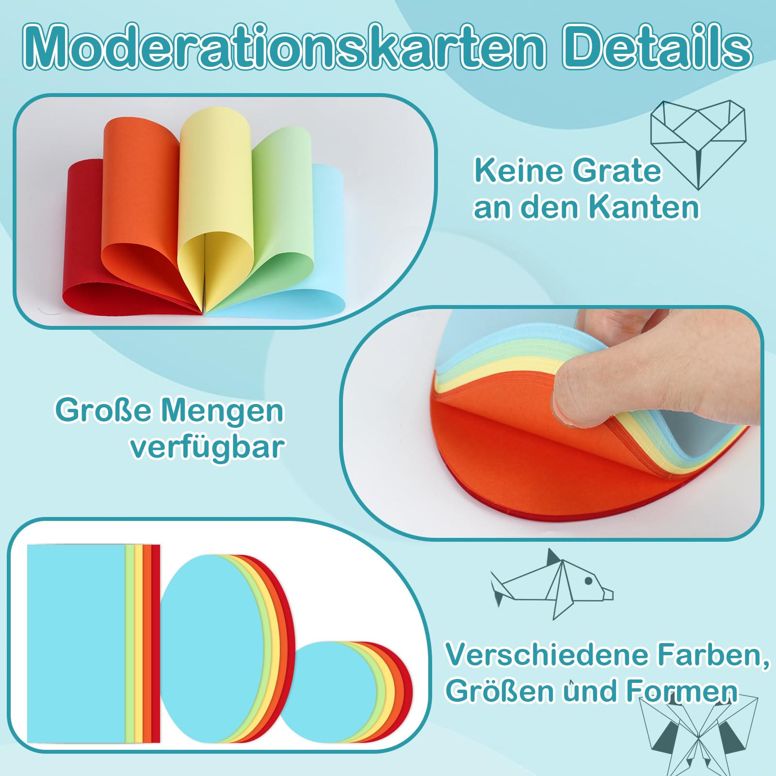Moderationskarten Set 250 Stück Presentation Cards Rund Rechteckig Oval Präsentationskarten Bunt Moderationskoffer Flipchart-papier mit Dokumentenmappe A4 Lackmarker Stecknadeln Punktaufklebern