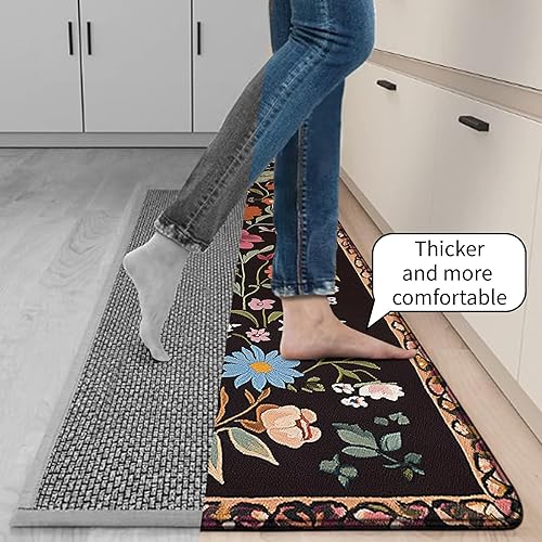 Miniatura 4 de Juego de 2 tapetes de cocina antifatiga diseño de gallo de búfalo girasoles de gallo a cuadros juegos de alfombras de cocina de cuero de PVC