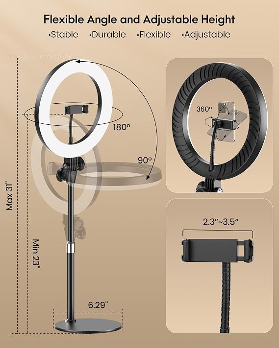 Desk Ring Light with Stand - 10.5'' Desktop Ring Light with Phone Holder for Video Recording, Circle Light for Computer Zoom Meeting Video Conference Lighting Video Calls Podcast Streaming