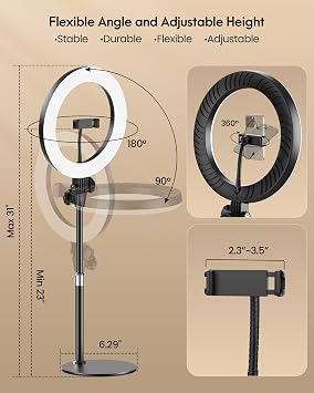 Desk Ring Light with Stand - 10.5'' Desktop Ring Light with Phone Holder for Video Recording, Circle Light for Computer Zoom Meeting Video Conference Lighting Video Calls Podcast Streaming