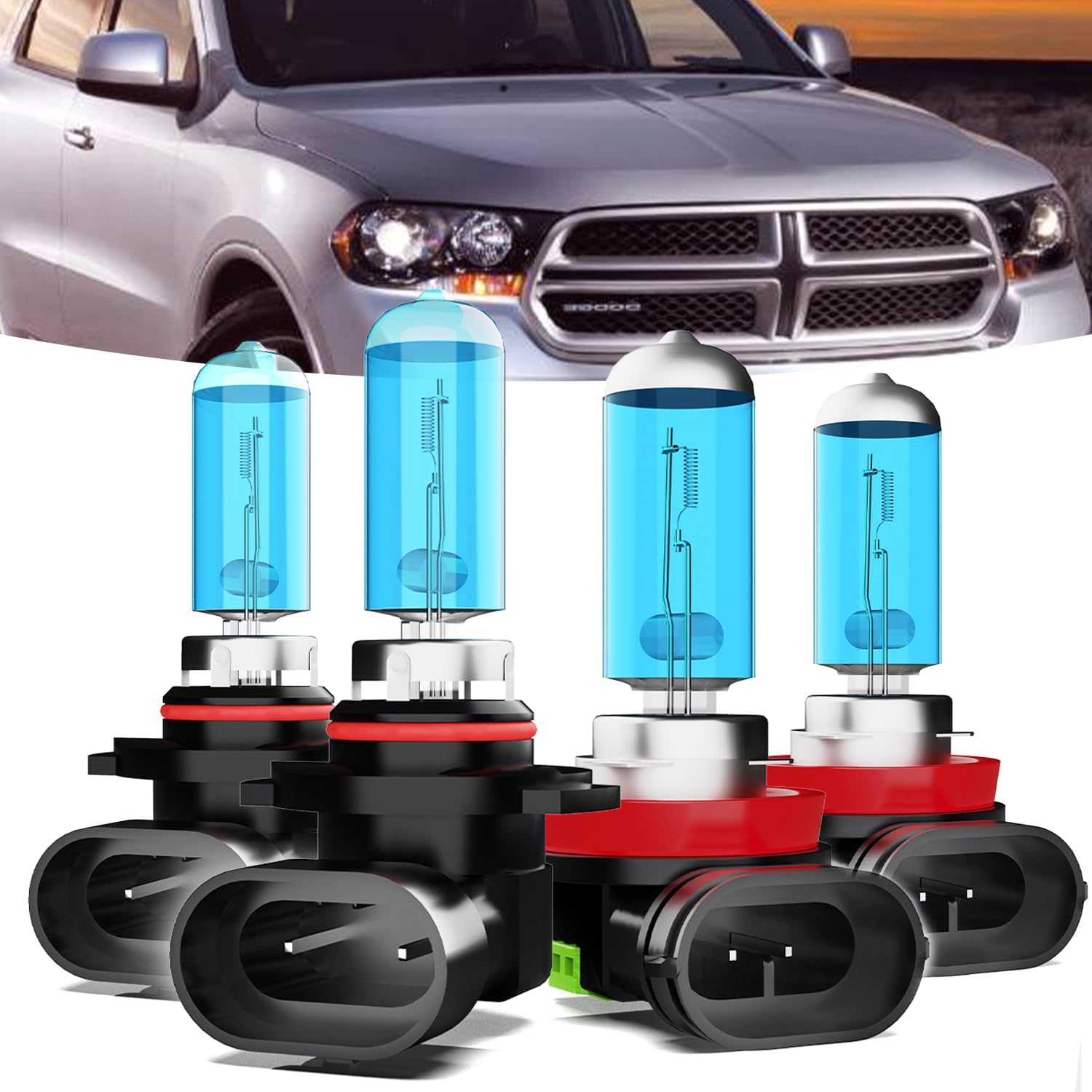 Halogen Headlights Fit For Dodge Durango 2011-2013 Headlight Bulbs,9005/H10/HB3 High Beam + H11/H8/H9 Low Beam Bright Front Car Lights,Plug And Play,Pack of 4 (Dodge Durango 2011-2013)
