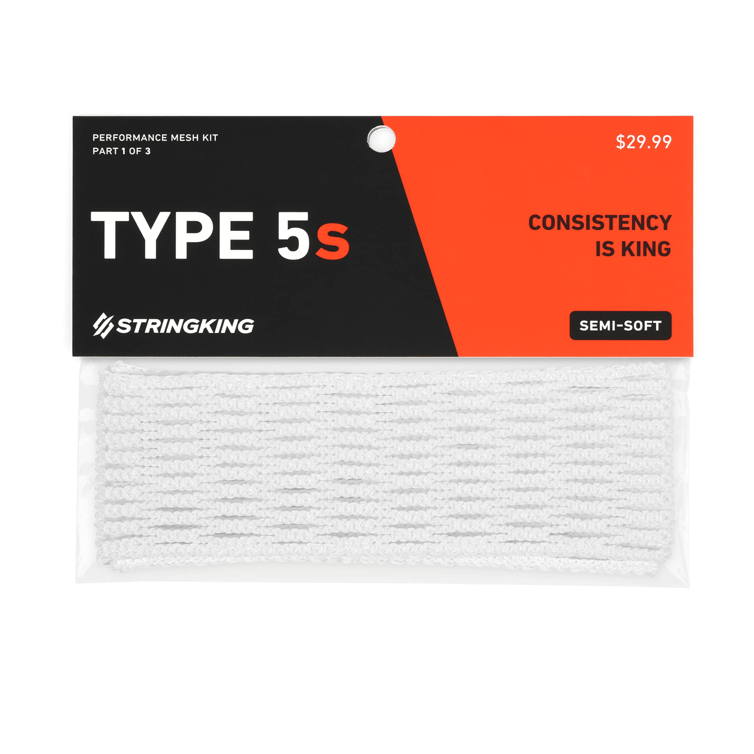 StringKing Type 5s Semi-Soft Lacrosse Mesh Piece (White)