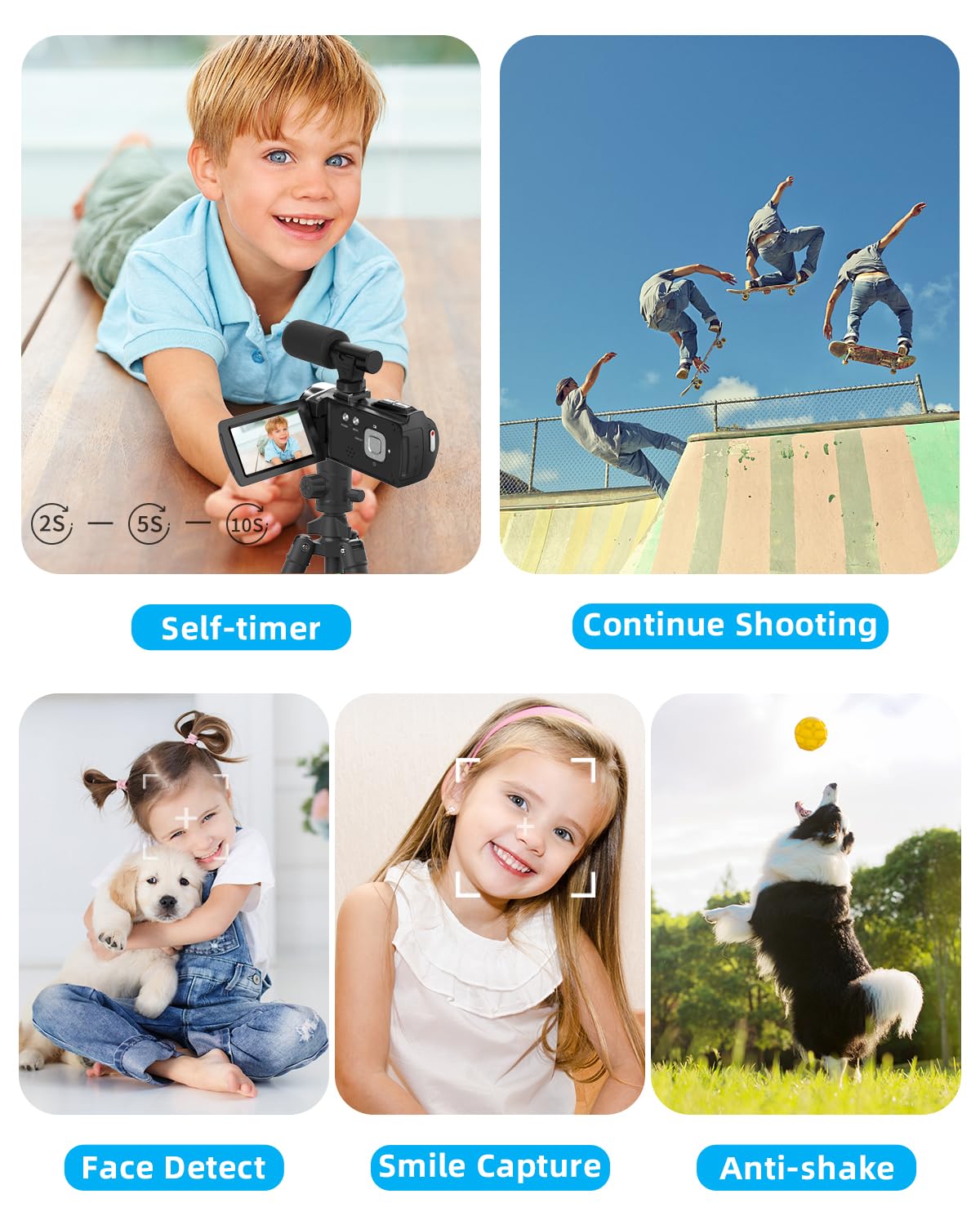 Videocamera FHD 2.7K 36MP Vlogging Camera per YouTube Videoregistratore 3 pollici 270 gradi di rotazione dello schermo Videocamere per le riprese con microfono, scheda SD da 32 GB e 2 batterie