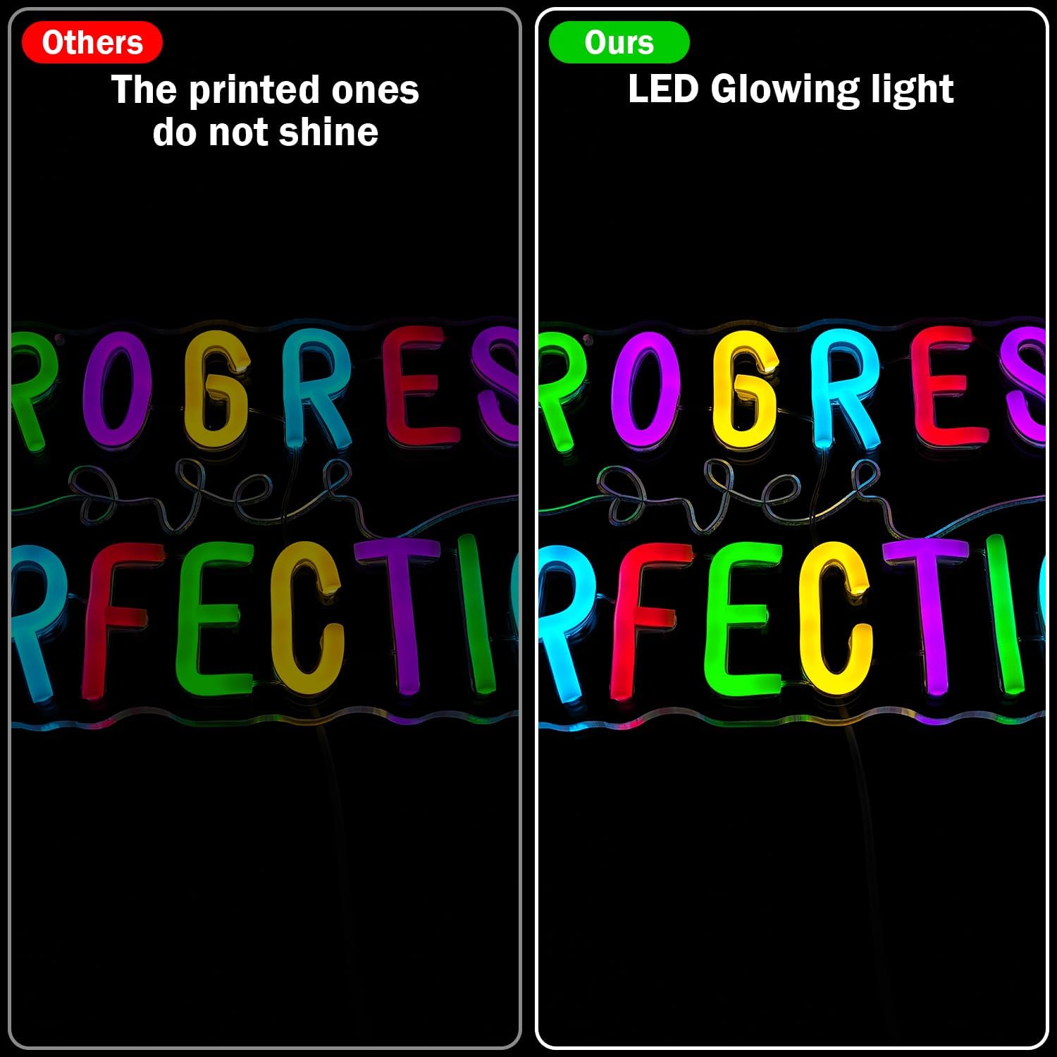 Progress Over Perfection Neon Sign Dimmable Classroom Wall Decor Led Progress Over Perfection Wall Art Neon Light, Kids Motivational Neon Sign for Classroom, Bedroom, Inspirational Wall Decoration Gift