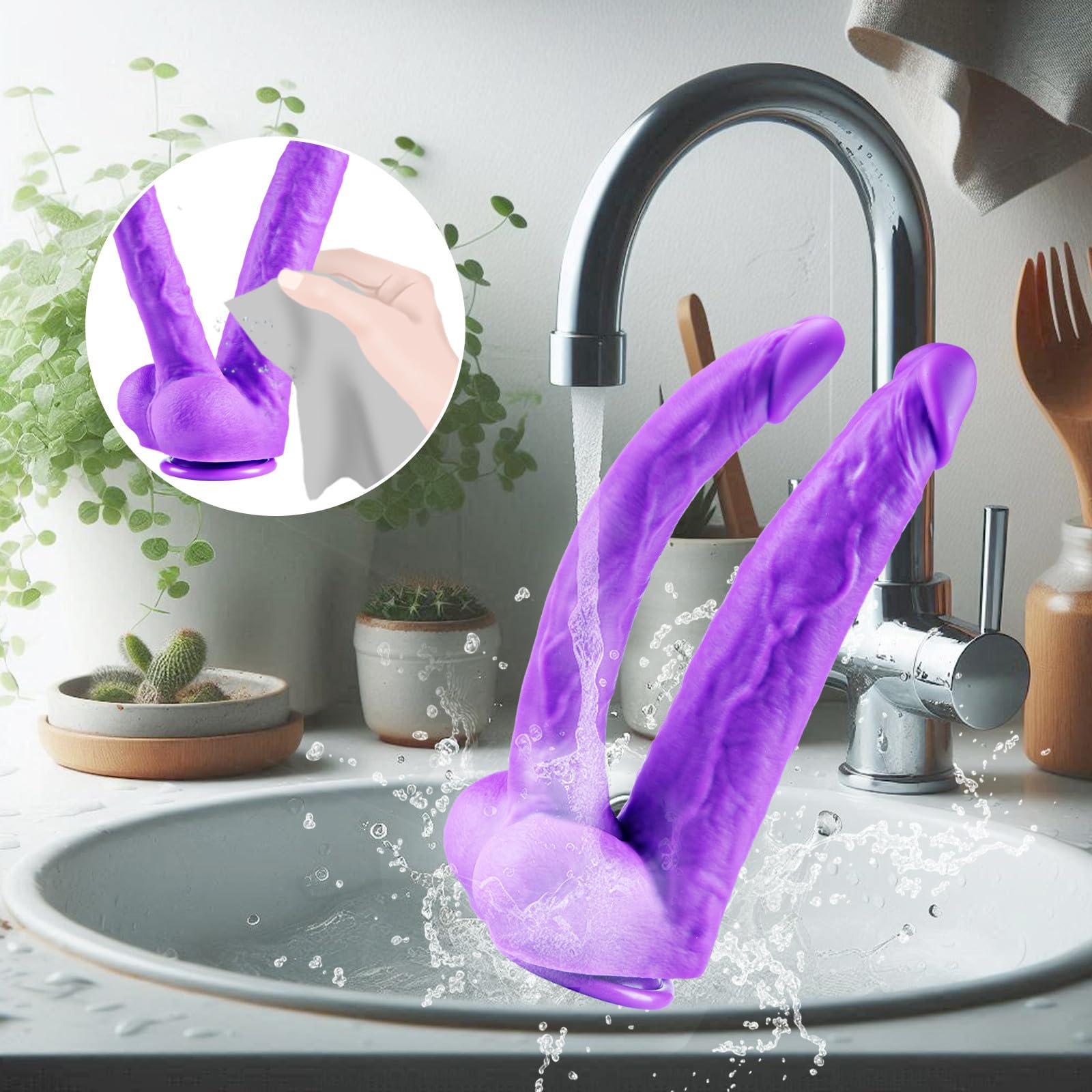 Fallo gigante realistico a doppia testa - Fallo in silicone da 26 cm, grande ventosa, stimolazione anale grossolana del punto G, grande plug vaginale e anale XXL, adatto per donne e giocattoli lesbici