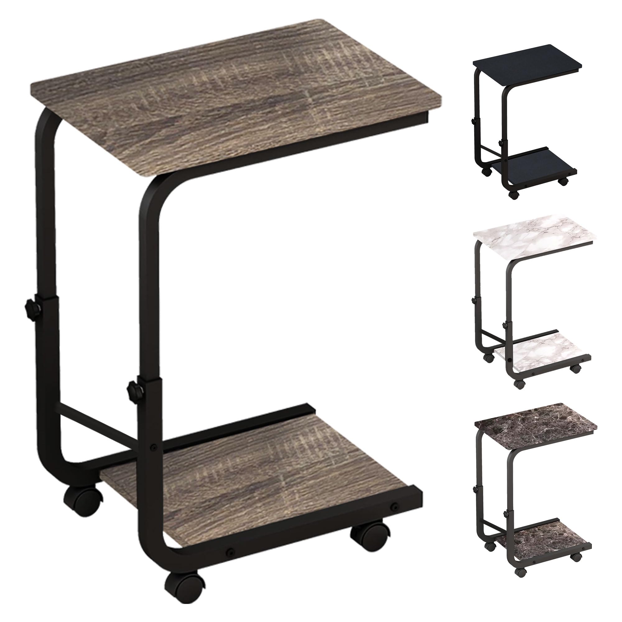 SG Traders C Shaped Side Table Coffee Table Height Adjustable End/Bedside Table with 4 Wheels for Sofa Bedroom Living Room Office, Coffee Table for Small Spaces, Stable, Heavy Duty, Easy to Assemble