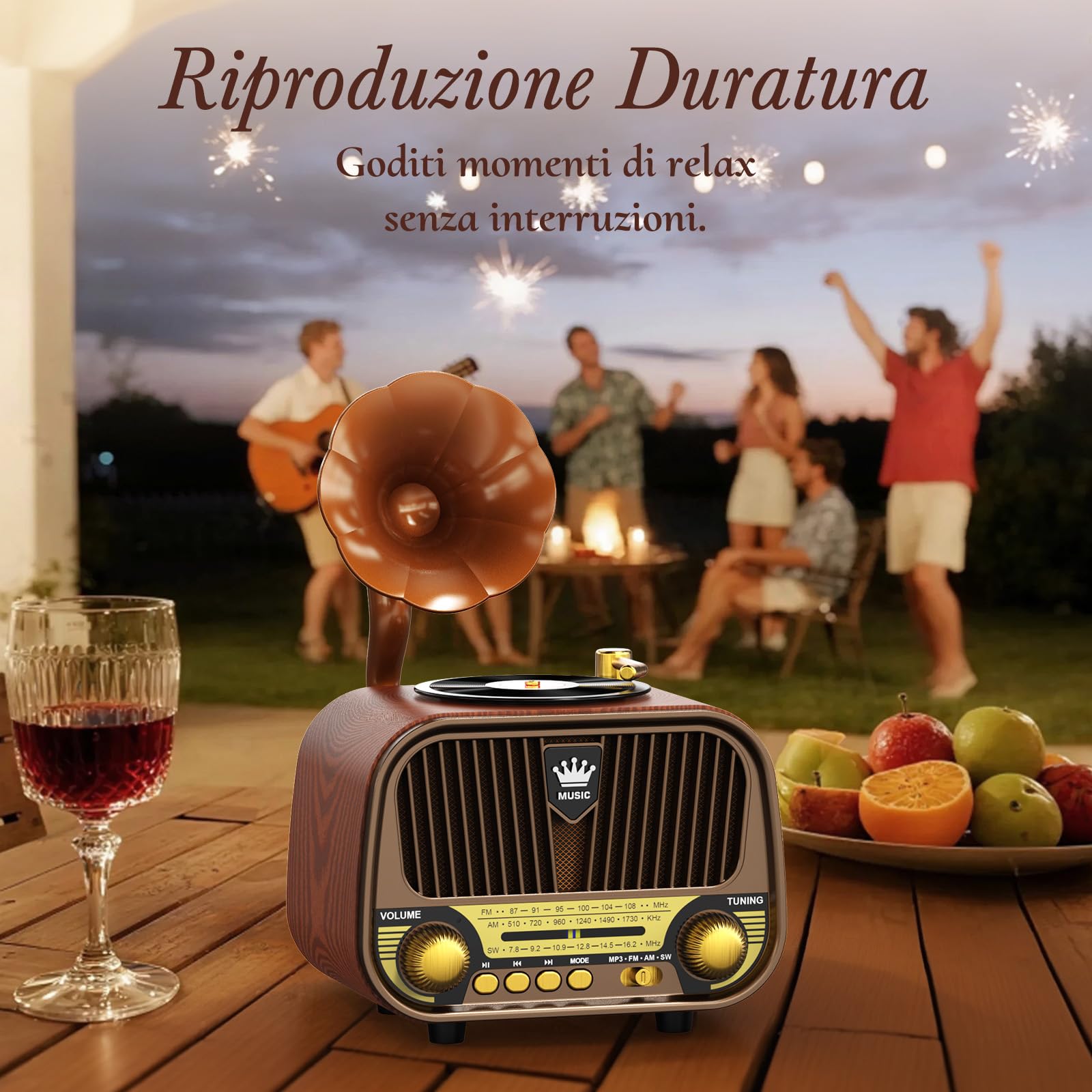 PRUNUS J-190 Radio Portatile Vintage FM/AM/SW, Bluetooth 6.0, Batteria 1800 mAh, TF/USB/AUX