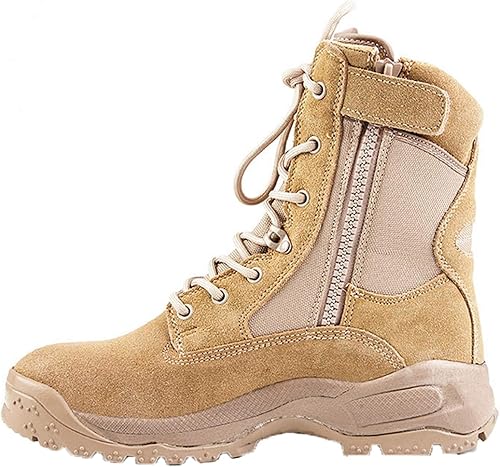 Amazon ジョイジョイ ハイカット タクティカルブーツ 革 ミリタリー メンズ コンバットブーツ 防水デザートブーツ ハイキング ベルト付 サイドジップ 砂漠靴 ジャングル アウトドア 耐摩耗 厚底 幅広 男女 ベージュ 黒 ブーツ