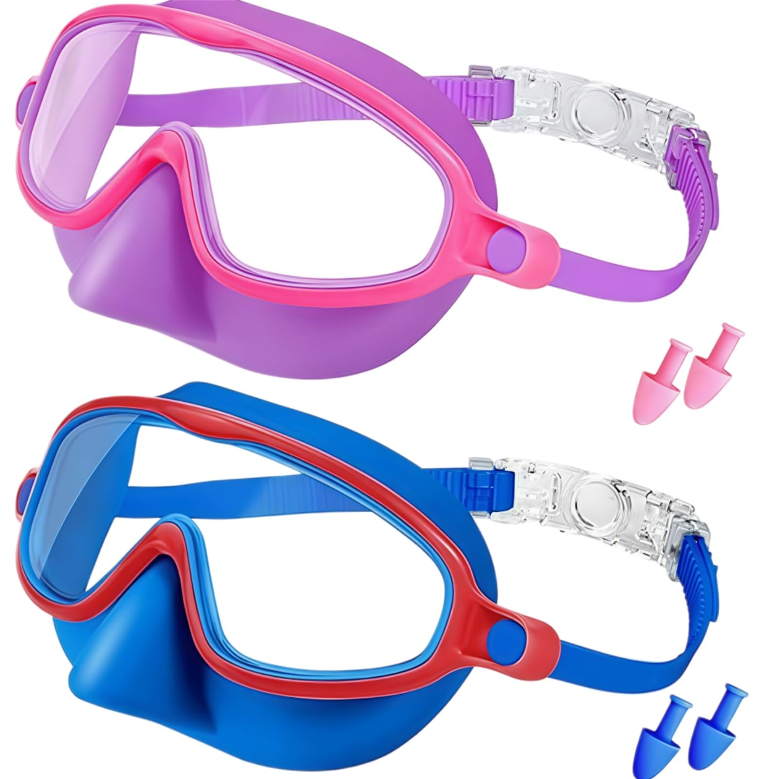 tibatoes goggles with nose cover, 2 Pack Kids Swim Goggles Anti-Fog