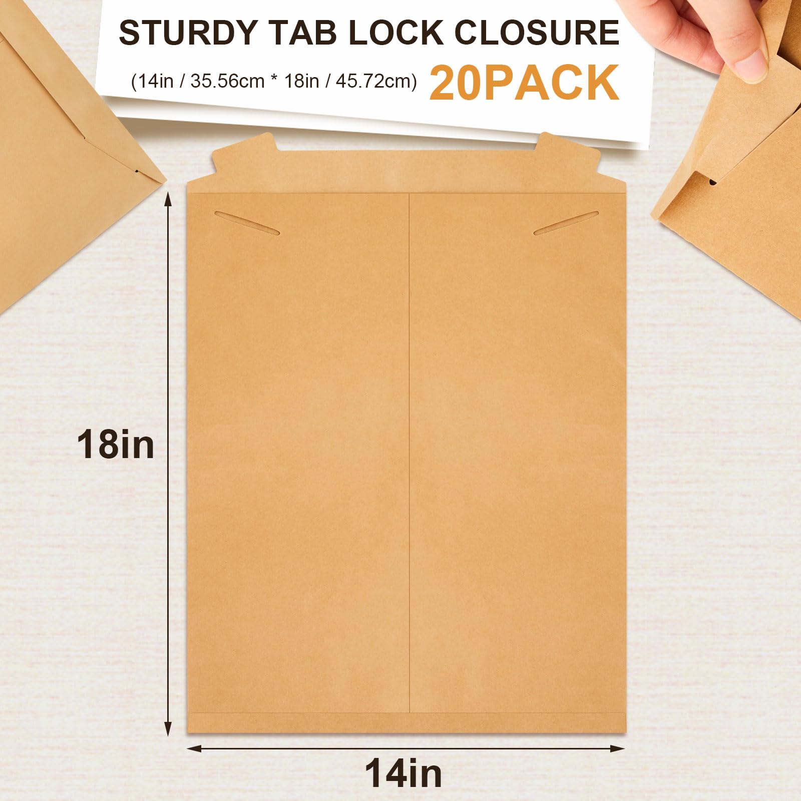 Lot de 20 enveloppes rigides en carton kraft extra larges et robustes avec fermeture à languette de 35,6 x 45,7 cm pour l'expédition de photos, emballages de documents, cartes cadeaux, CD